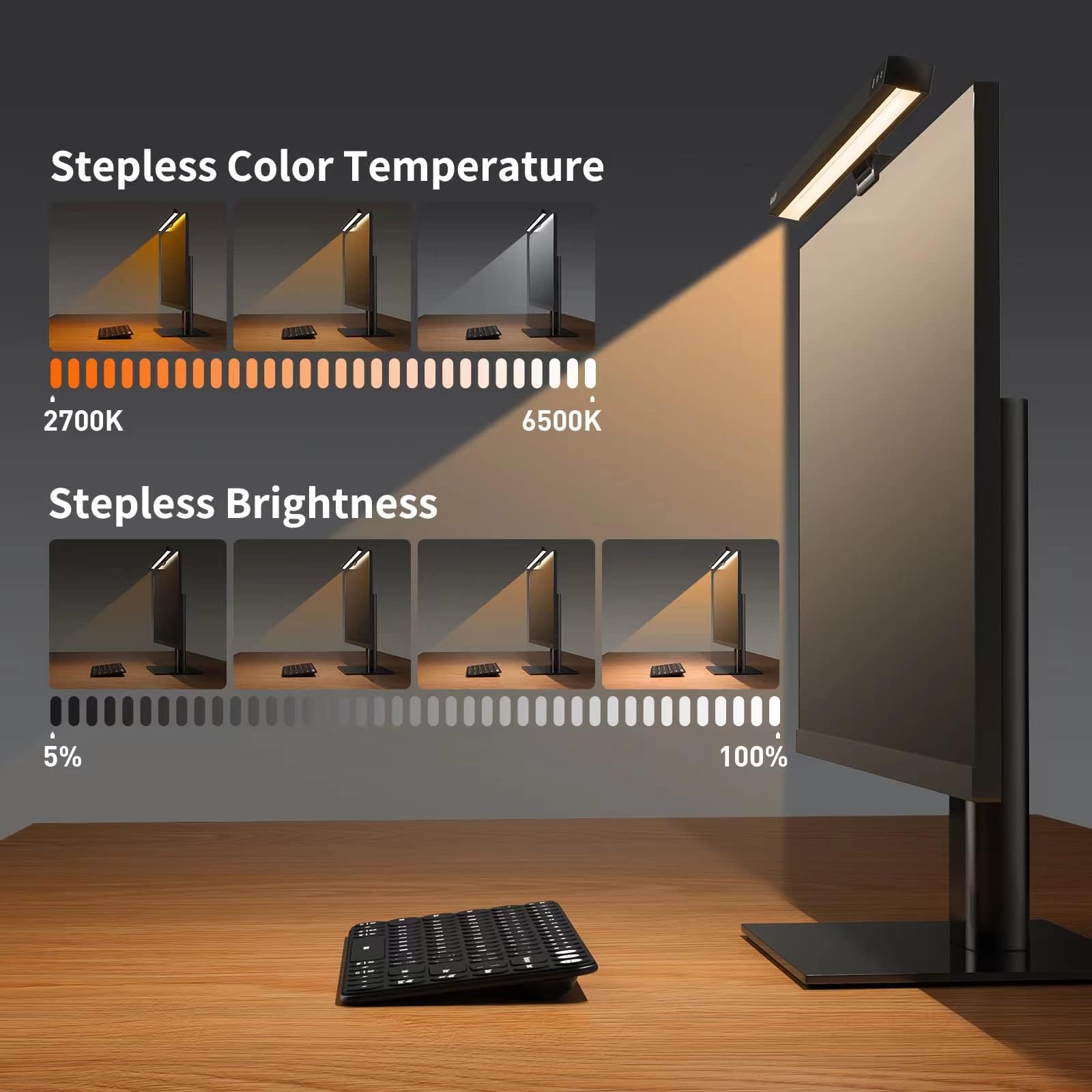 Eye-Caring LED Monitor Light Bar with Dimmable Touch Control - USB Powered Computer Screen Lamp for Home Office & Gaming Desks - Black | Reduce Eye Strain & Enhance Workspace Lighting
