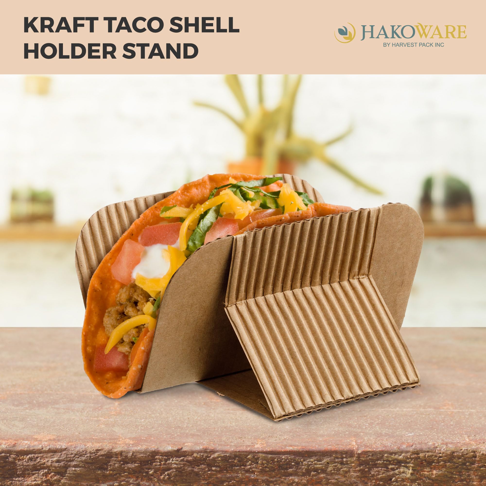 1000-Pack AURA by HARVEST PACK Disposable Kraft Taco Holder Stand - Serving Rack for Hot Dogs, Waffles, Sandwiches, Shawarmas, Gyros & Pita Wraps - Perfect for Taco Parties, Food Trucks & Catering Events