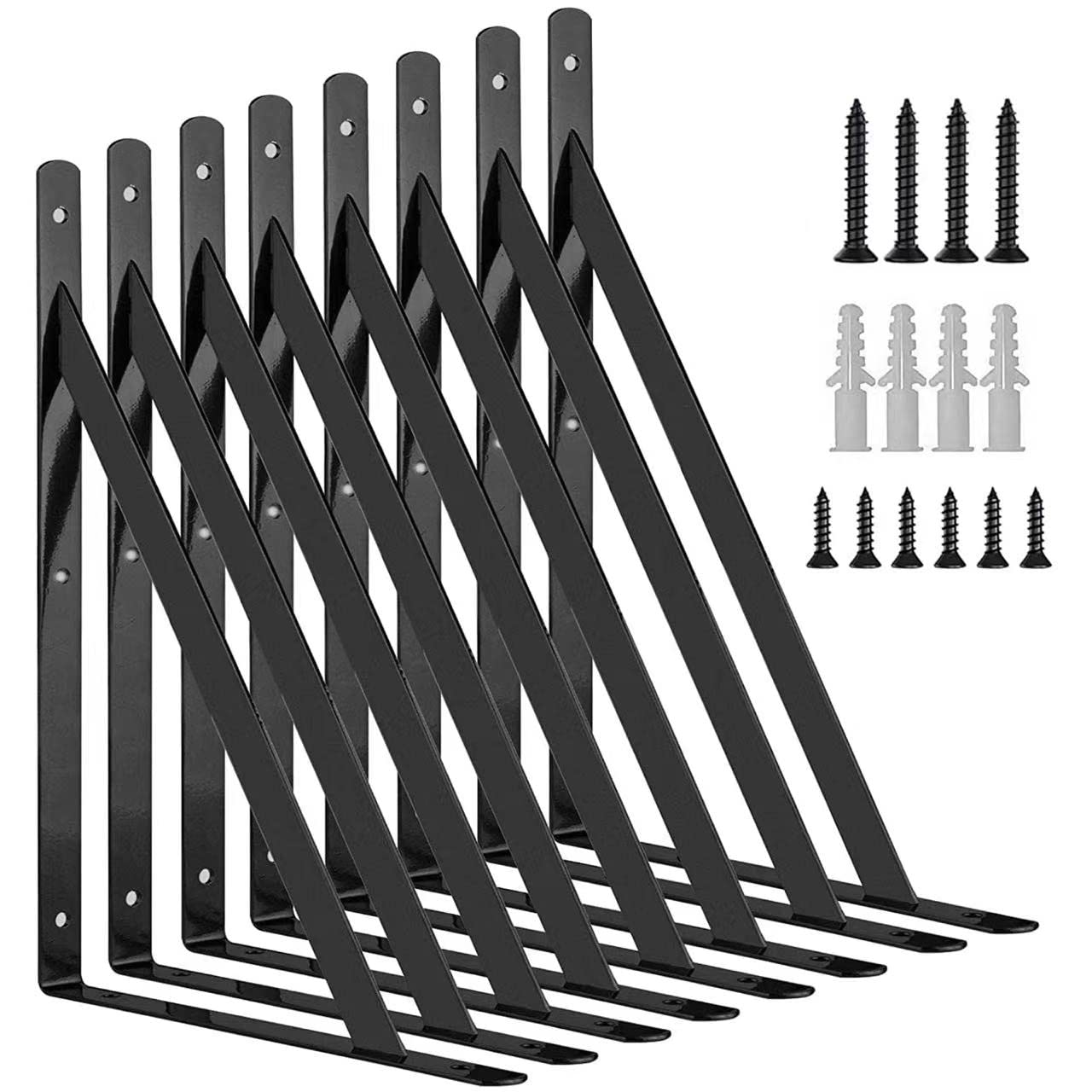 6 Inch Heavy Duty Shelf Brackets, Kersally 8 Pack 90 Degree Black Metal L Brackets for Shelves - Wall Mount Angle Supports with Screws for Garage Storage, Closet Organization & Home Shelving Solutions