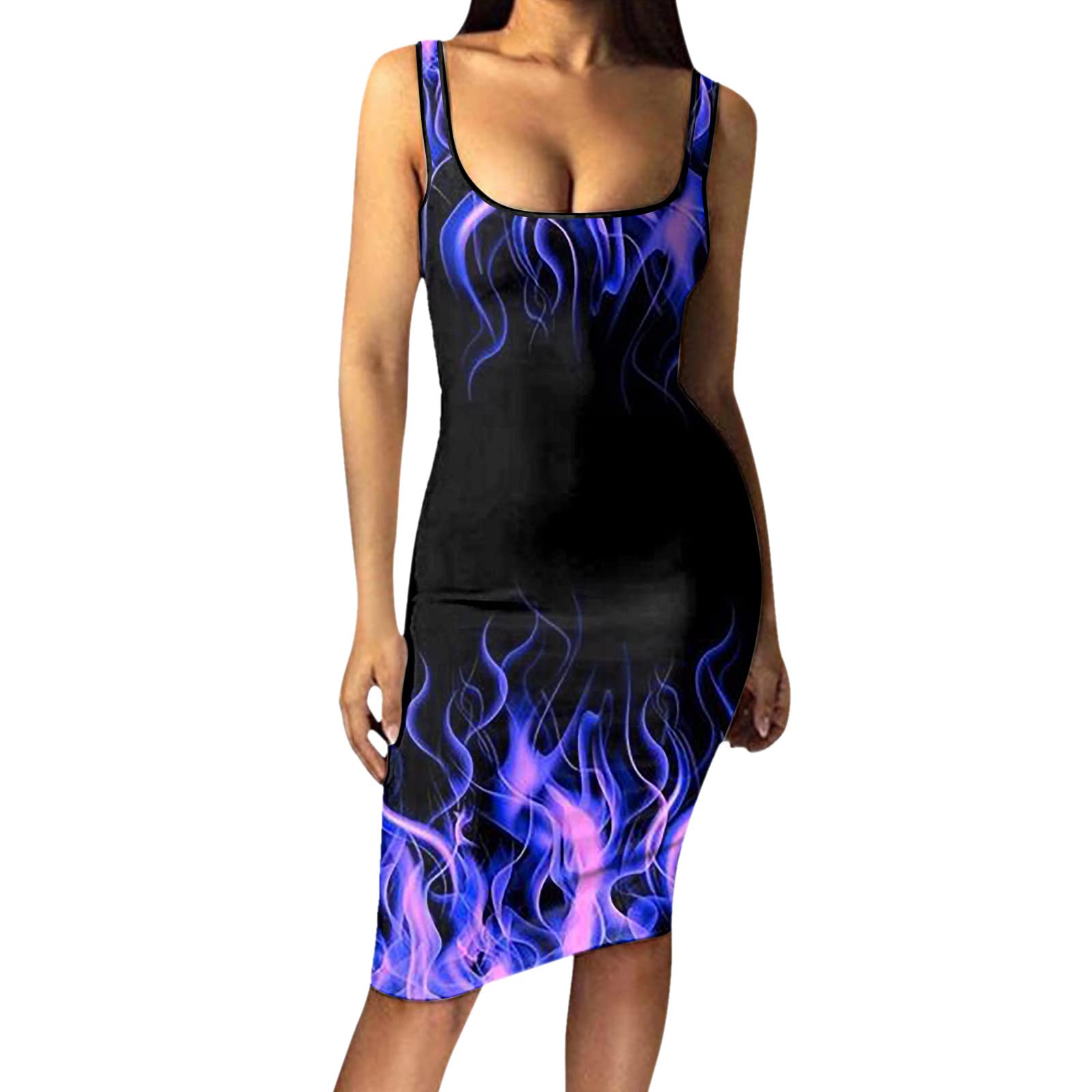 Navy Blue Floral Print Wrap Dress for Women - Slim Fit Sleeveless Midi Sundress | Summer Beach Wedding Party Vacation Outfit