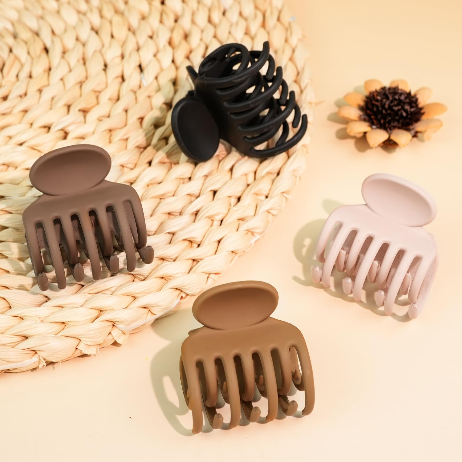 1.5'' Small Matte Double Row Jaw Hair Clips for Women & Girls – Non-Slip Claw Clips for Thin Fine Hair (4 Pack) | Perfect for School, Work & Everyday Styling