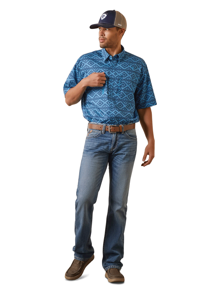 Ariat Men's VentTEK Classic Fit Shirt - Breathable Moisture-Wicking Performance Shirt for Outdoor Work & Casual Wear (Rainwater)