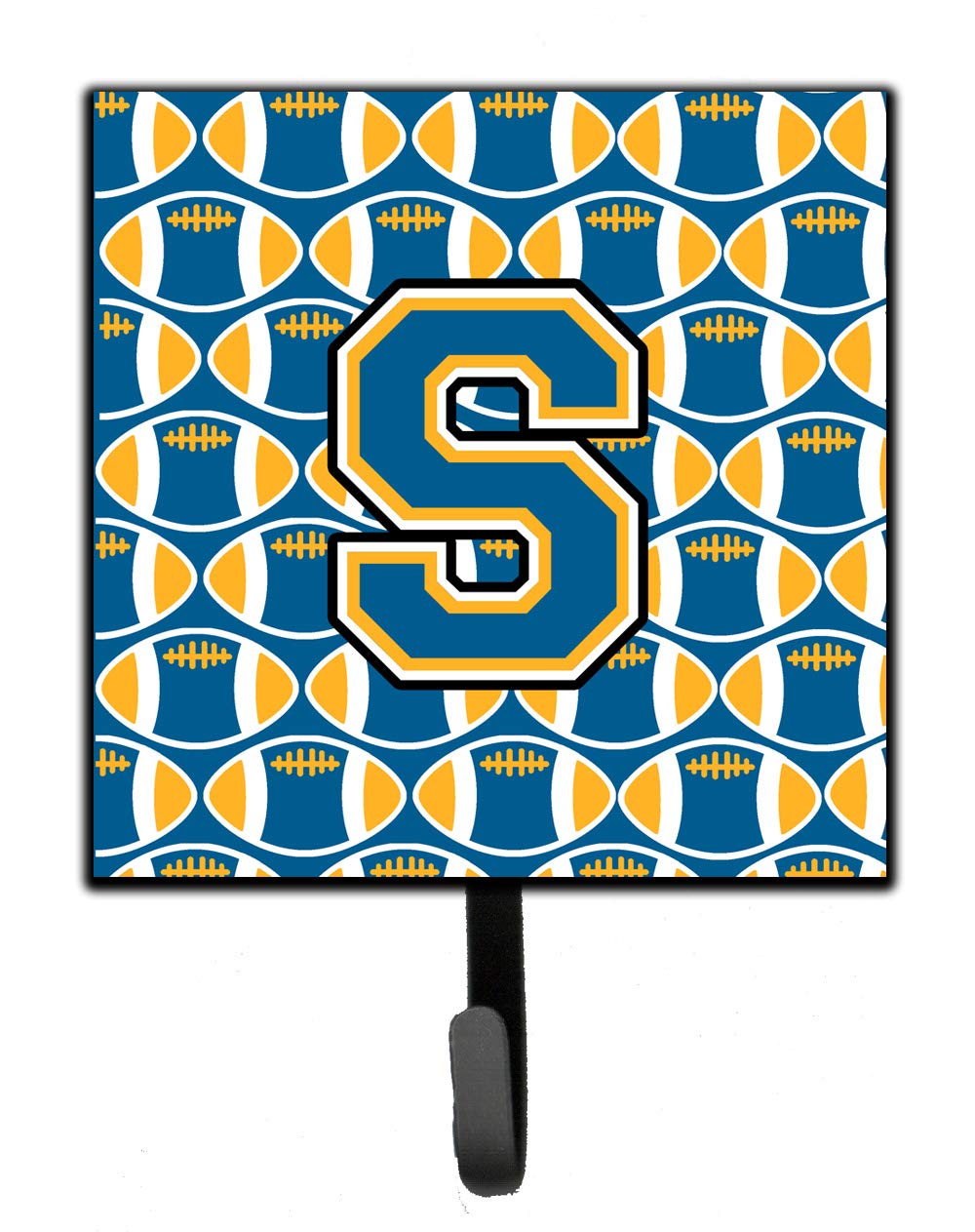 Caroline's Treasures CJ1077-SSH4 Letter S Football Blue & Gold Wall Hook - Key Holder, Coat Rack, Leash Hanger for Keys, Towels, Aprons & Dog Leashes | Perfect for Entryway, Mudroom & Laundry Room Organization