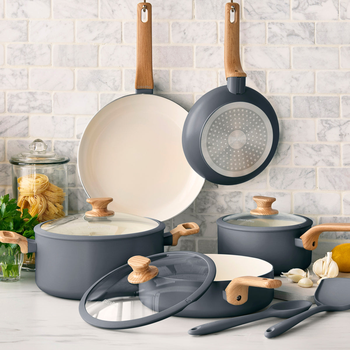Premium 10-Piece Ceramic Nonstick Cookware Set - Gray | Eco-Friendly, PFOA-Free, Healthy Cooking for Frying, Sautéing & Baking | Perfect for Home Kitchen & Restaurant Use