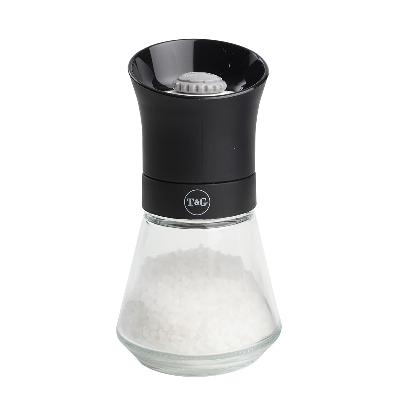 Premium CrushGrind Tip Top Salt Mill - 12.5cm Adjustable Ceramic Grinder with Glass Base (Black) | Coarse to Fine Seasoning Shaker | Perfect for Kitchen, Dining Table & Gourmet Cooking
