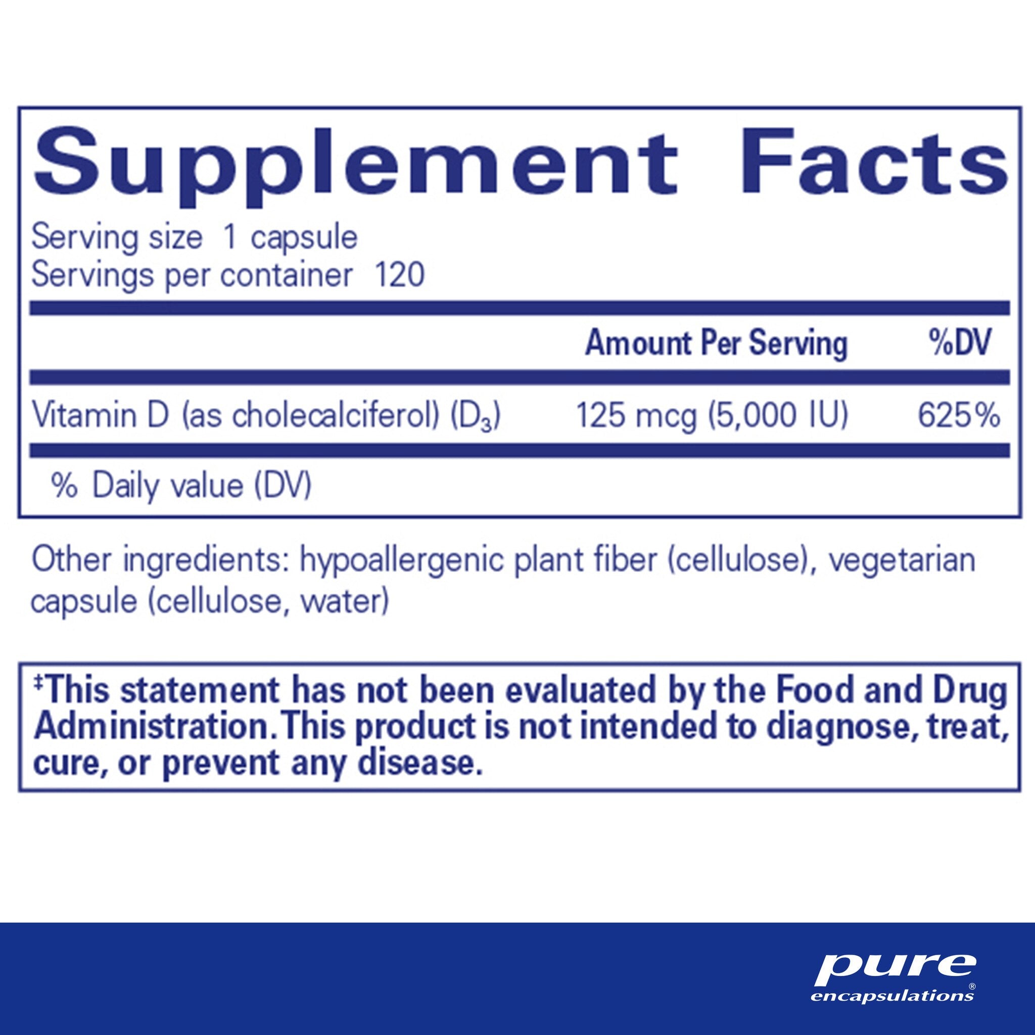 Pure Encapsulations Vitamin D3 125 mcg (5,000 IU) Supplement - Supports Bone Health & Immune System - For Daily Wellness & Seasonal Immune Support