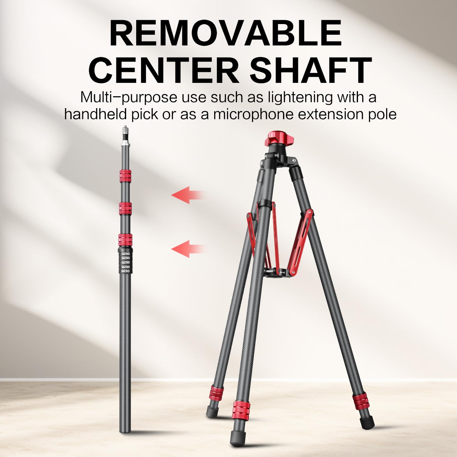 Carbon Fiber Light Stand - Adjustable 260cm/102in Photography Tripod for Studio, Speedlite Flash, Softbox & Strobe Lights | Heavy Duty Camera Stand with Carrying Bag | Perfect for Portrait, Product & Indoor Photography