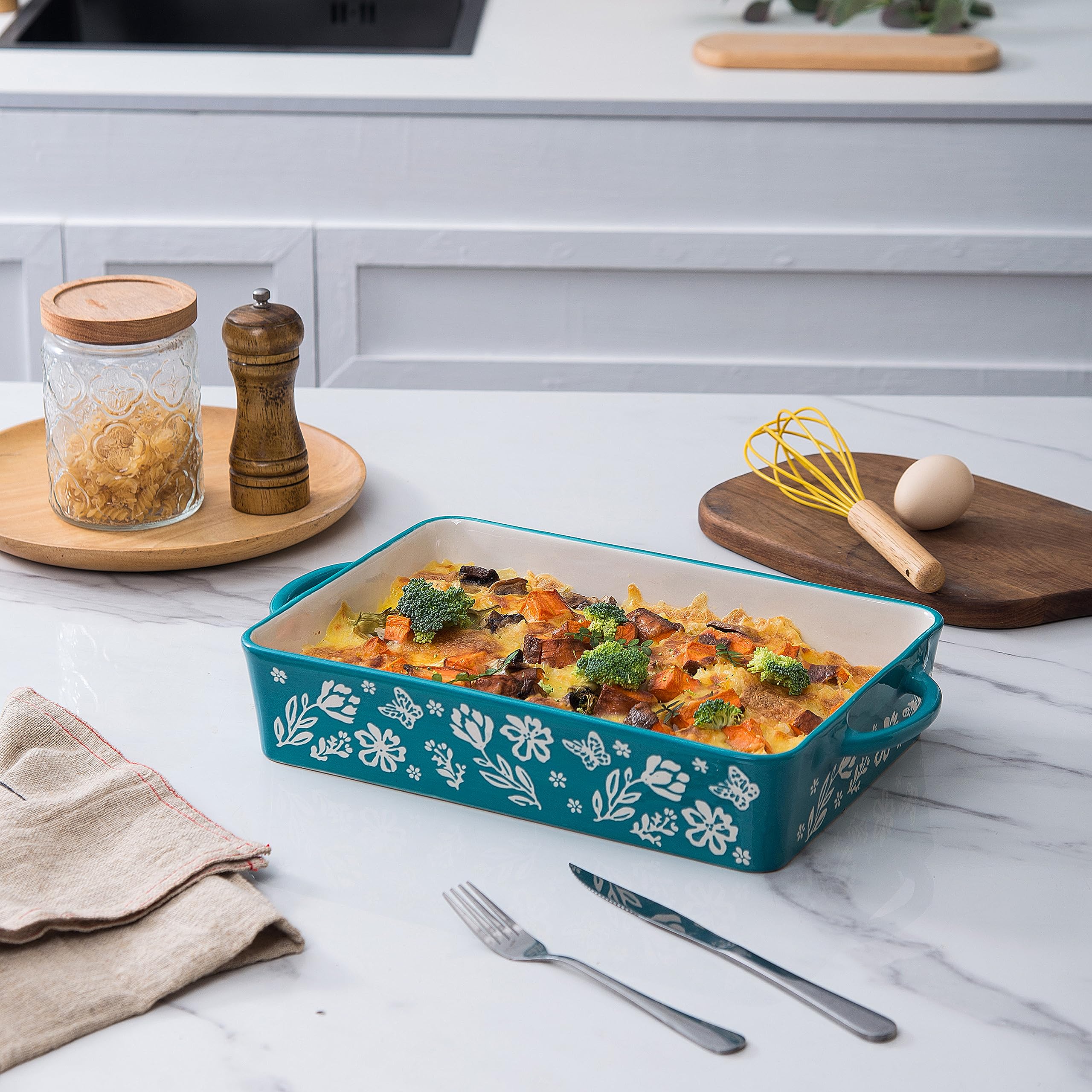 Wisenvoy 9x13 Inch Ceramic Casserole Dish - Oven Safe Baking Pan for Lasagna, Casseroles & More | Perfect for Family Dinners, Potlucks & Holiday Meals