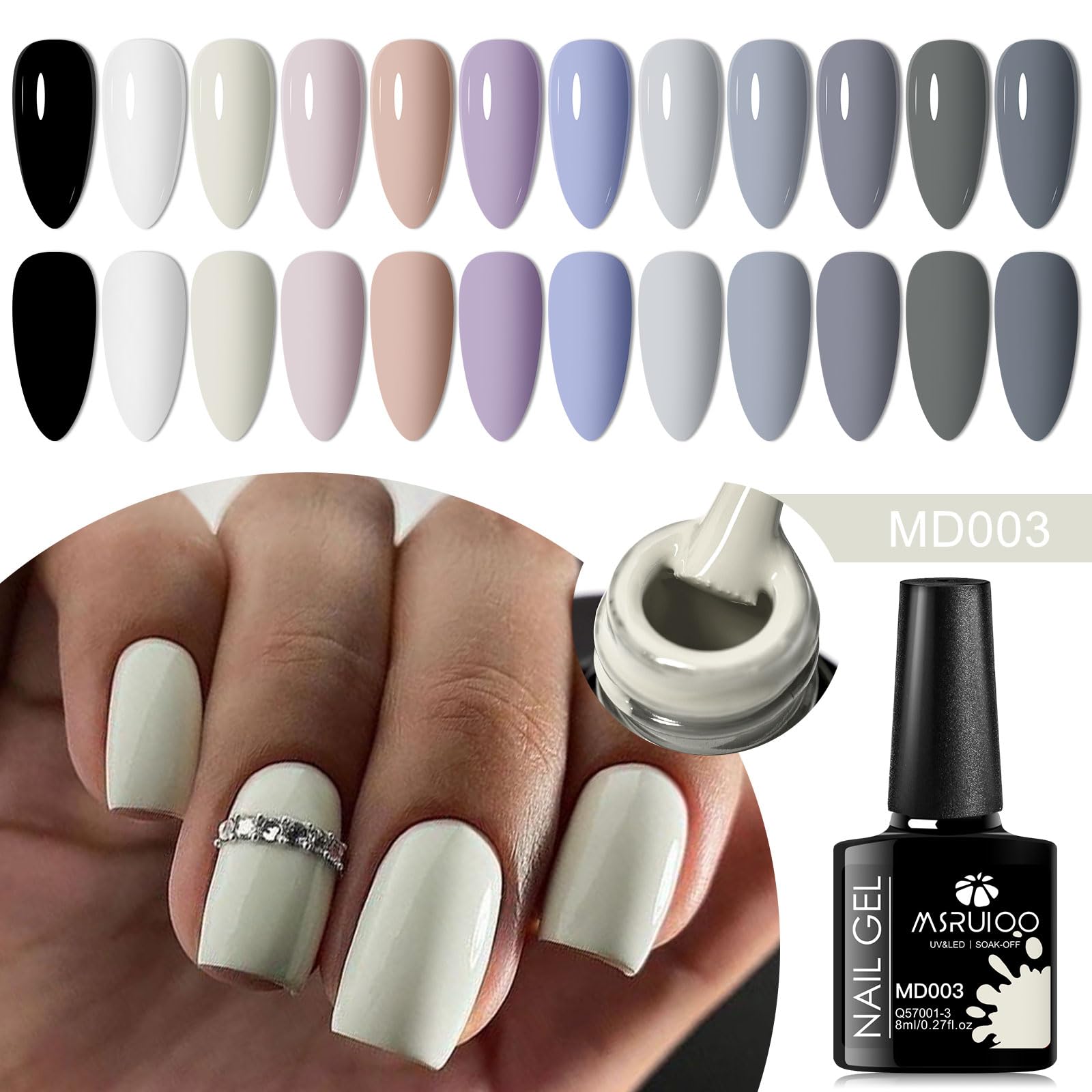 12 Colors Cool Gray Gel Nail Polish Set - UV/LED Soak Off Nail Art Kit for DIY Manicure | Professional Salon Quality & Gift Ready for Women | Perfect for Home Use, Parties & Special Occasions