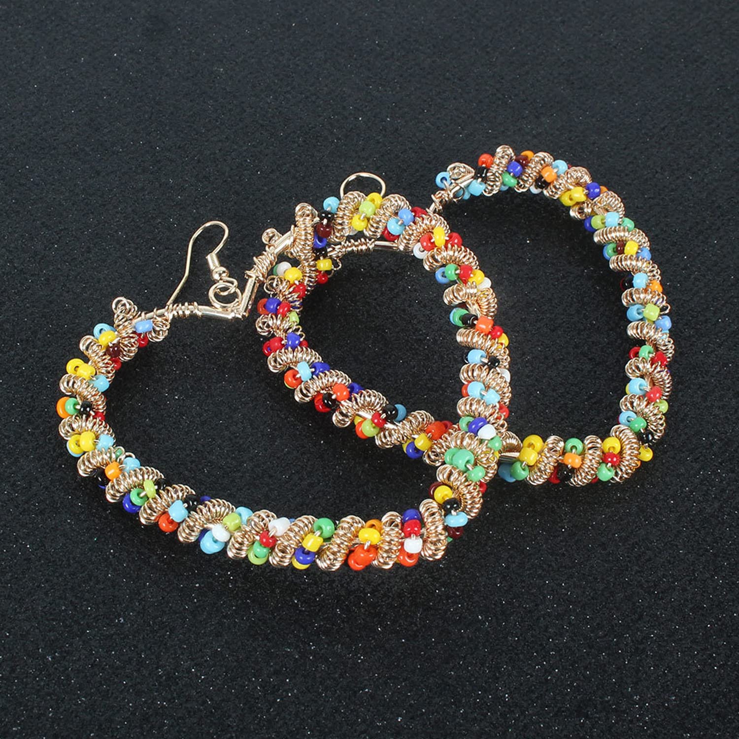 Handmade Boho Colorful Love Heart Beaded Hoop Earrings for Women - Bohemian Circle Round Beaded Dangle Drop Earrings, Unique Chic Oval Geometry Jewelry - Perfect for Festival, Wedding, Party & Funny Gift Giving