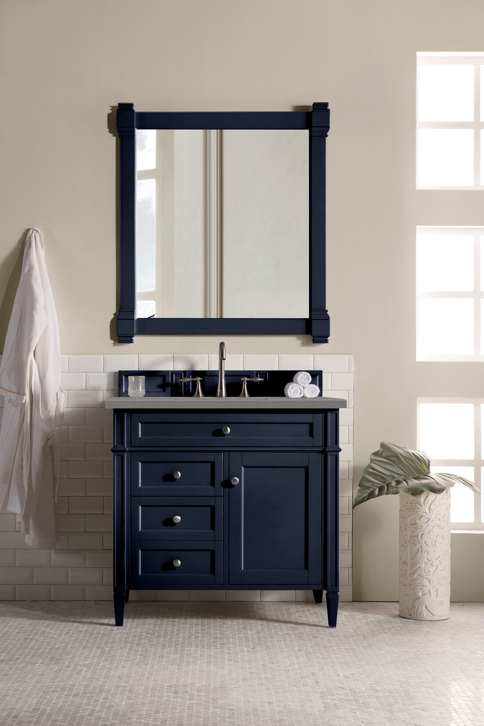 Brittany 36-Inch Single Bathroom Vanity in Victory Blue with 3CM Grey Expo Quartz Countertop - Perfect for Modern Master Bathrooms & Powder Rooms