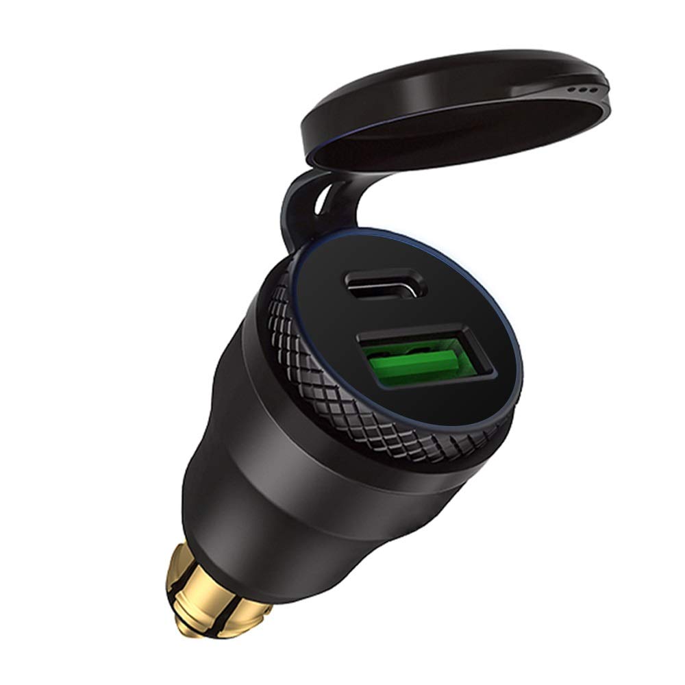 iMESTOU 30W Fast Charger USB C Car Charger - QC 3.0 Waterproof Aluminum DIN Plug Adapter (12V-24V) for BMW Ducati Triumph Motorcycles - Perfect for Road Trips & Motorcycle Travel Accessories