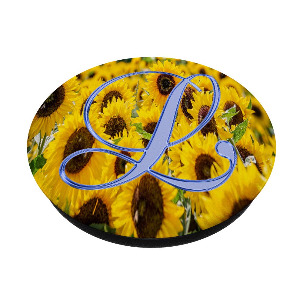 Blue Sunflower Monogram Letter PopSockets Grip & Stand for iPhone, Samsung & Tablets - Nature-Inspired Phone Accessory for Work, Travel & Daily Use