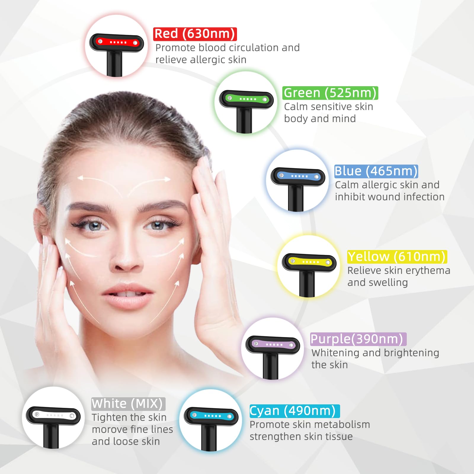 7 Color LED Light Therapy Wand for Face & Neck - Red Light Skin Rejuvenation Device with Facial Massager | Anti-Aging, Acne Treatment & Relaxation at Home Spa