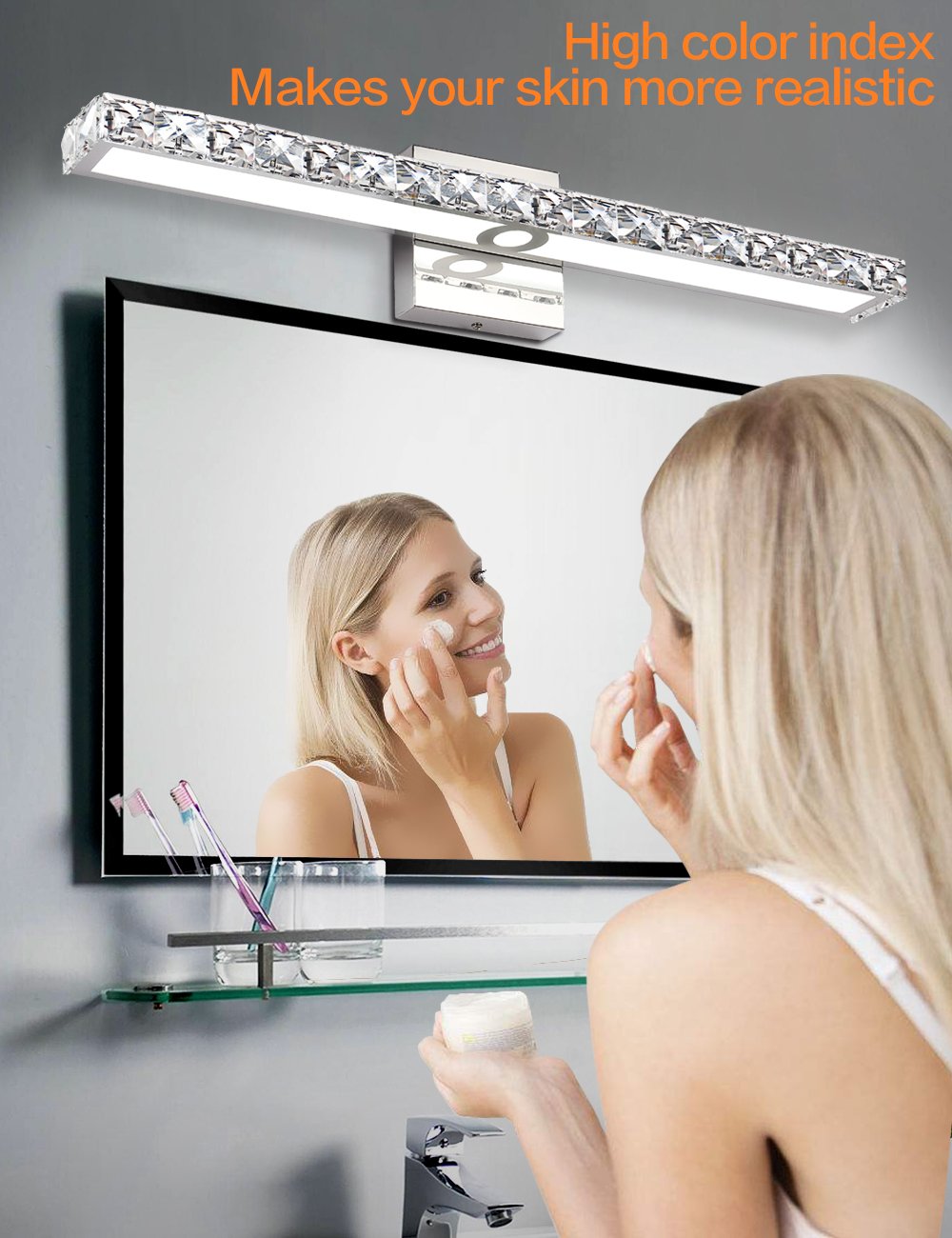 SOLFART 25.4 Inch LED Vanity Mirror Lights - 24W Dimmable Crystal Bathroom Light Fixture for Makeup Vanity, Dressing Room & Spa Decor