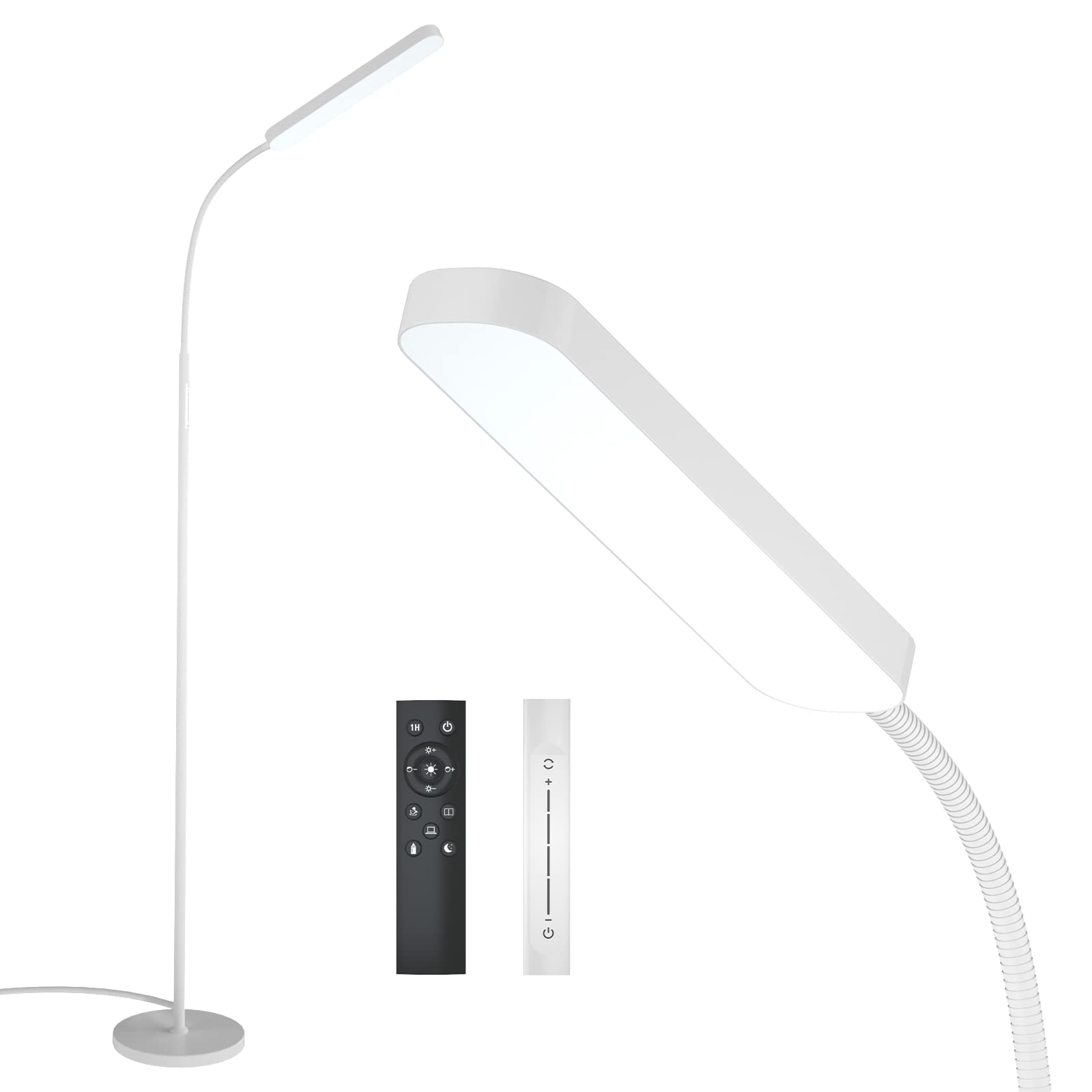 15W 1000LM Bright LED Floor Lamp with 4 Color Temperatures & Stepless Dimmer - Remote & Touch Control Adjustable Gooseneck Reading Light for Living Room, Bedroom, Office and Study