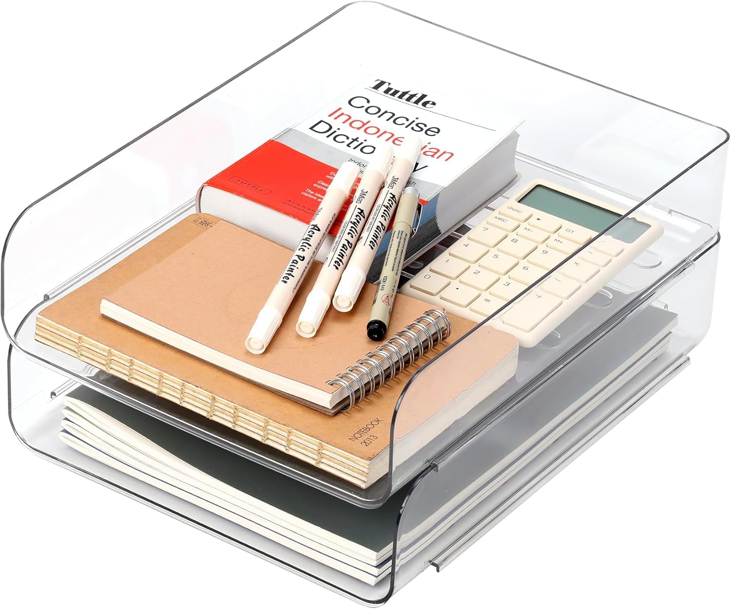 2-Pack Clear PET Desk Letter Trays - Stackable Office Organizer for Notes, Pens & Files | Perfect for Home, Office & School Organization