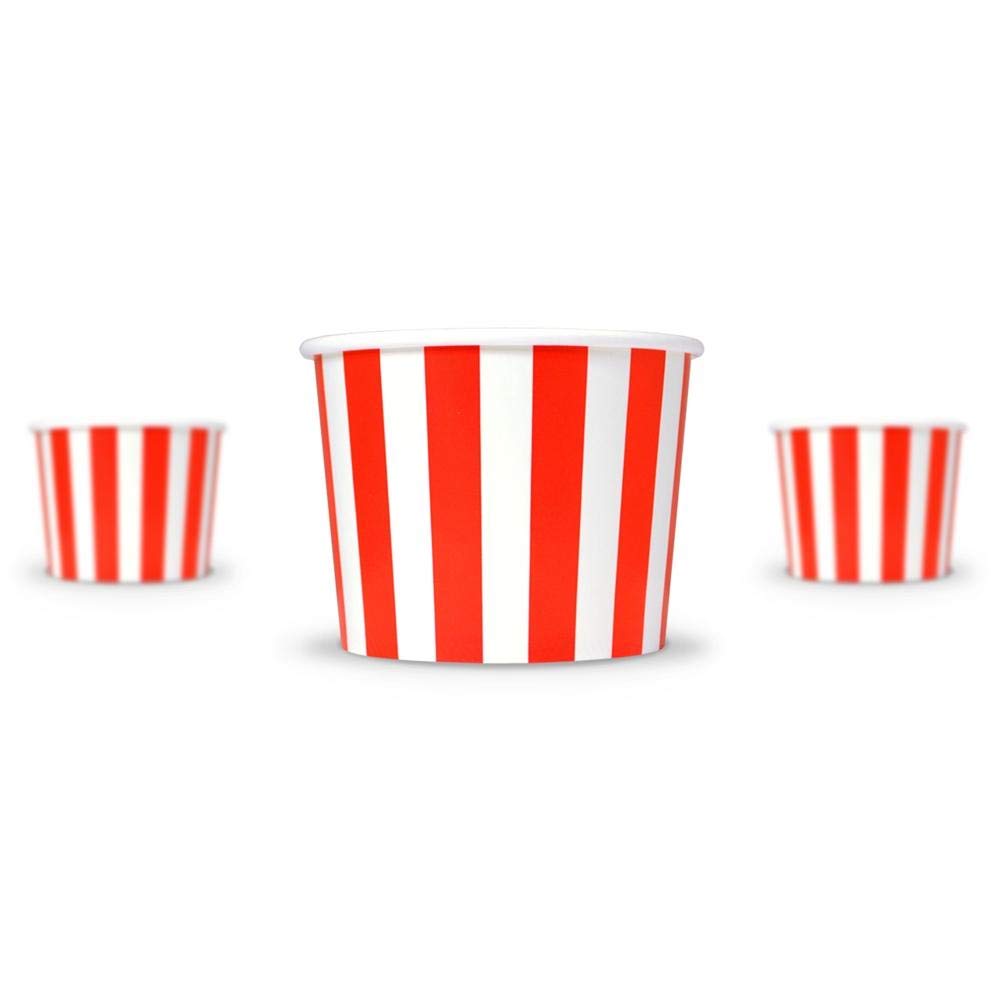 UNIQ 1000-Count 12 oz Disposable Paper Cups - Red Striped Design | Bulk Pack for Ice Cream, Yogurt, Gelato, Desserts | Hot & Cold Food Safe | Perfect for Parties, Cafes, Catering & Frozen Treat Businesses