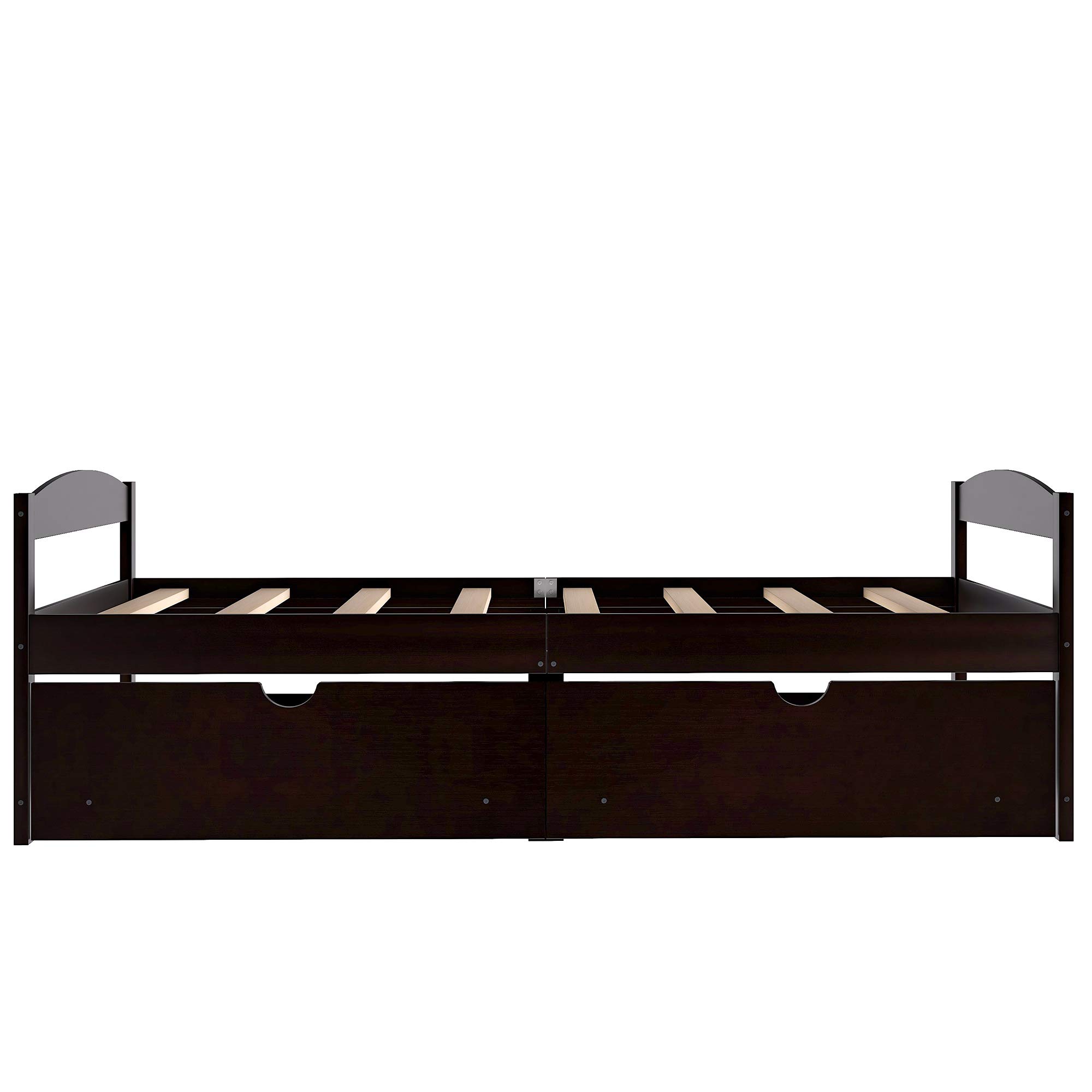 Twin Platform Bed Frame with Storage Drawers - Solid Pine Wood, Space Saving Minimalist Design for Teens & Adults - Perfect for Small Bedrooms, Guest Rooms & Dormitories (Espresso Finish)