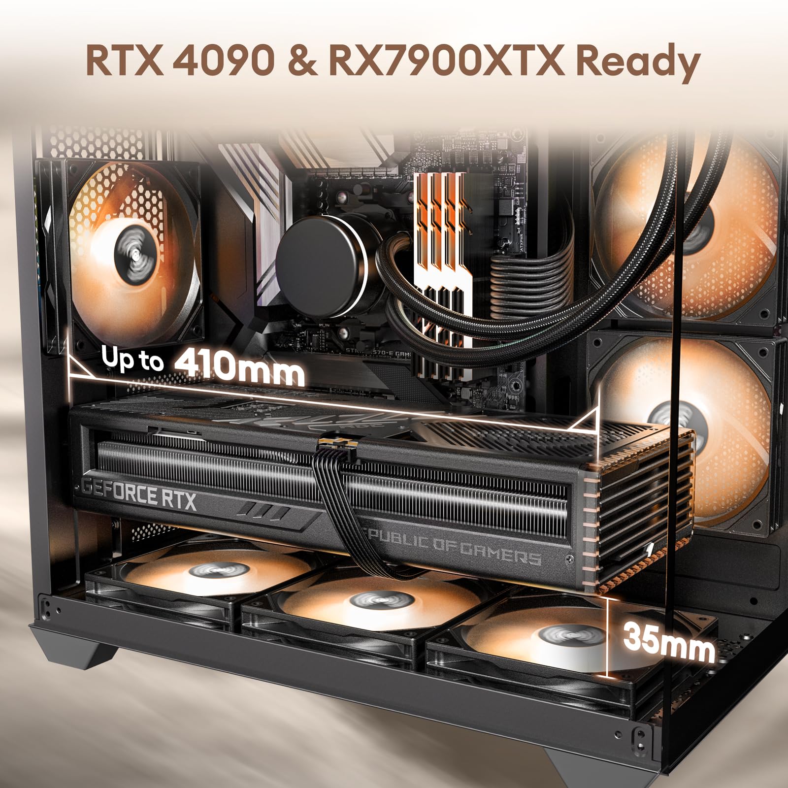Premium Walnut Wood ATX Mid-Tower PC Case - 4 x 120mm ARGB PWM Fans Pre-Installed, USB Type-C Port, Tempered Glass Side Panel - Black Mirage 6 Gaming Computer Case for Home Office & Streaming Setup
