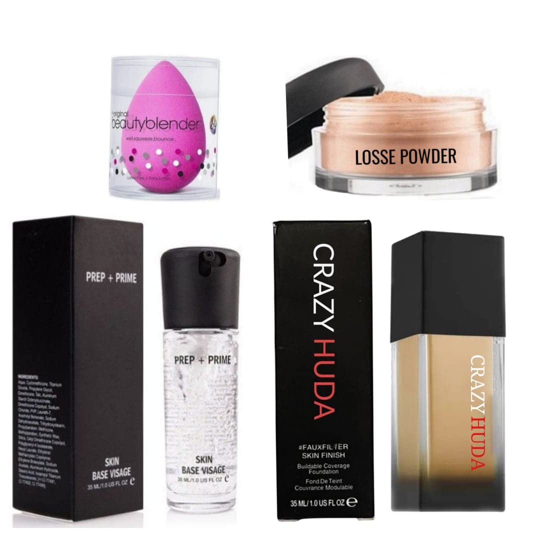 Waterproof Long-Lasting Liquid Foundation with Prep + Prime, Face Powder & 4 Blender Sponge Puffs - Matte Finish for All-Day Wear | Perfect for Daily Makeup, Special Occasions & Photography