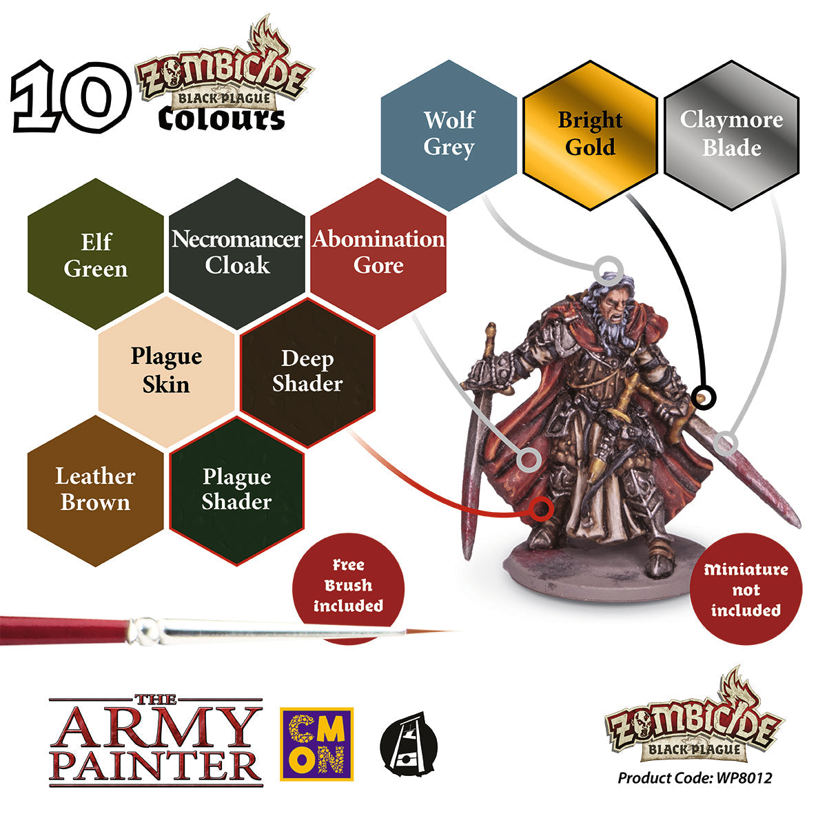 Zombicide Black Plague Miniature Paint Set - Premium Acrylic Paints for Board Game Miniatures - Perfect for Zombie Apocalypse Gaming & Tabletop RPG Scenes