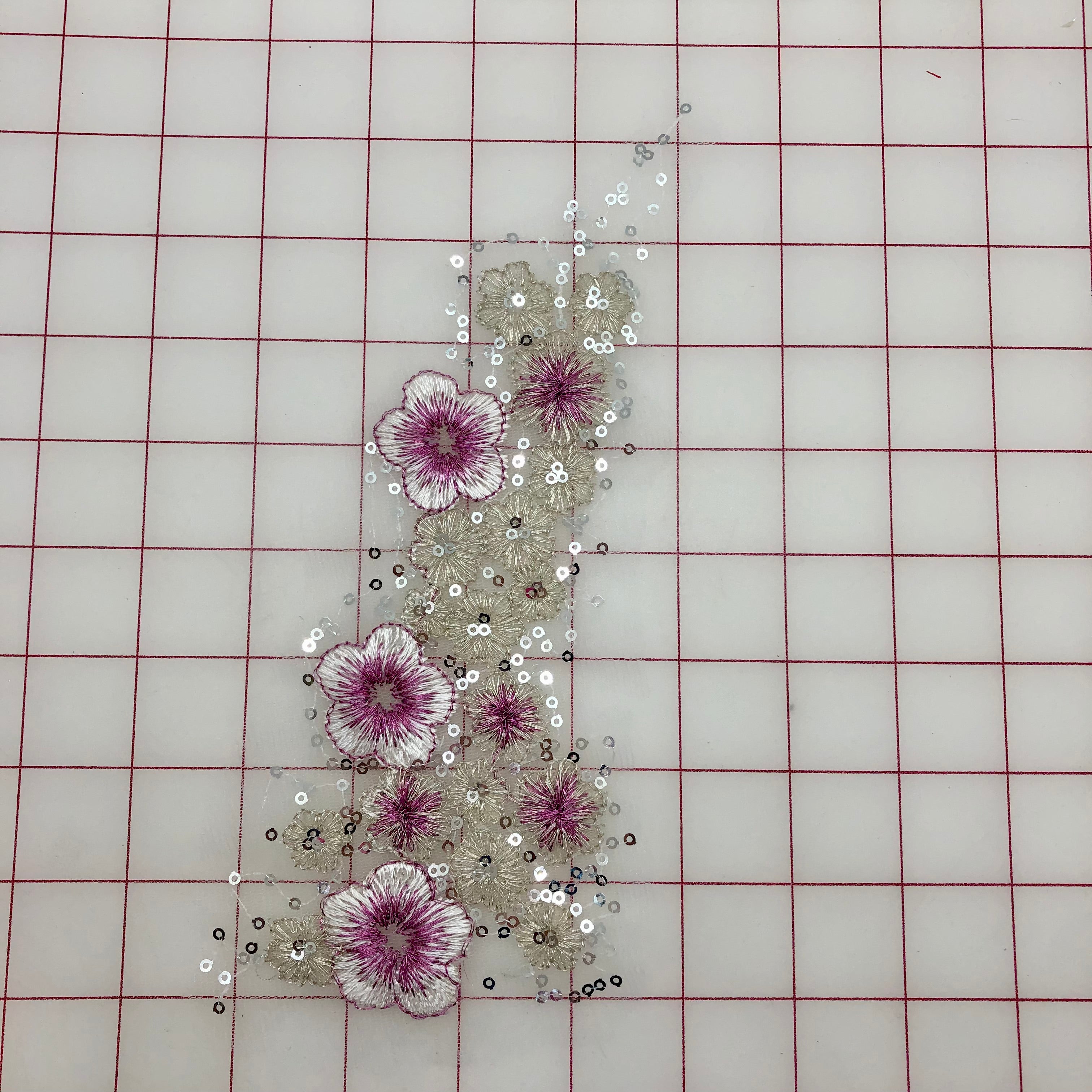 Applique Sequined Lace Flower Motif Rose and Silver - Elegant DIY Embellishment for Wedding Dresses, Home Decor & Craft Projects