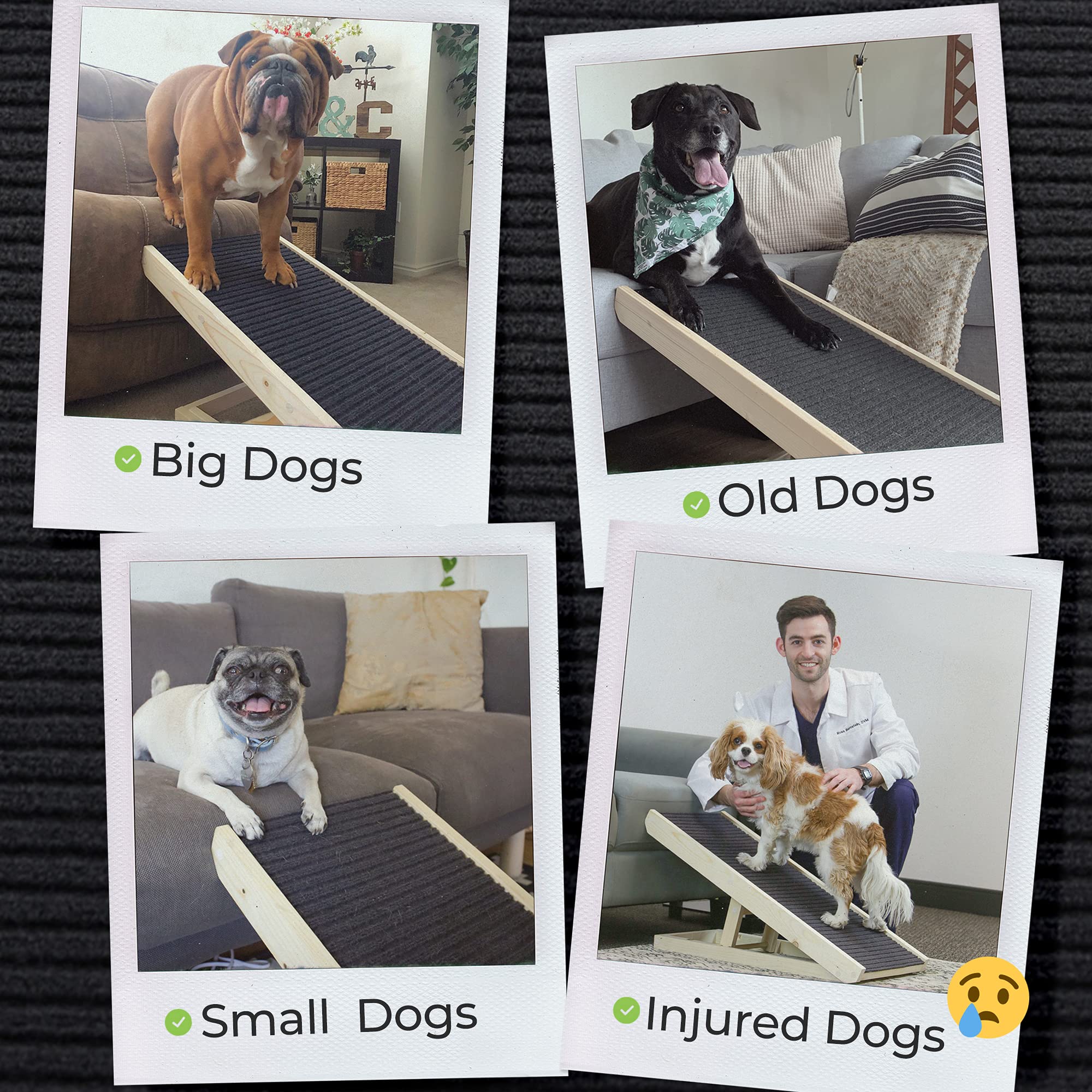AlphaPaw Original Natural Wood Dog Ramp for Small & Large Breeds - Adjustable Height Pet Stairs for Beds, Couches, Cars - No Assembly Required Dark Brown PawRamp - Perfect for Elderly Dogs & Post-Surgery Recovery