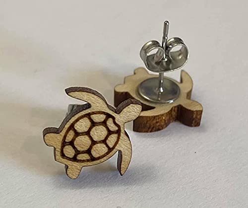 Handmade Wooden Turtle Stud Earrings for Women - Unique Nature-Inspired Jewelry by Bella Grace Design Co. - Perfect for Casual Wear, Gifts, and Boho Fashion