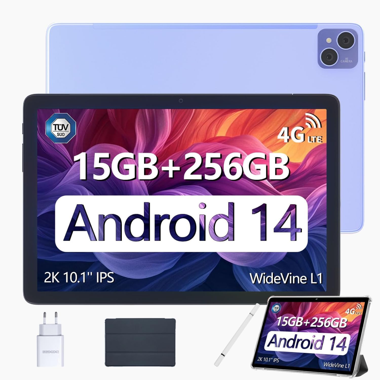 DOOGEE T10 PRO 10 Inch Android 14 Tablet - 15GB RAM 256GB ROM (Expandable to 1TB), 8580mAh Battery, Octa-Core Processor, 13MP Camera - 4G Dual SIM Tablet with 5G WiFi, GPS & TÜV Certified - Includes Stylus & Leather Business Case - Perfect for Gaming, Work & Travel