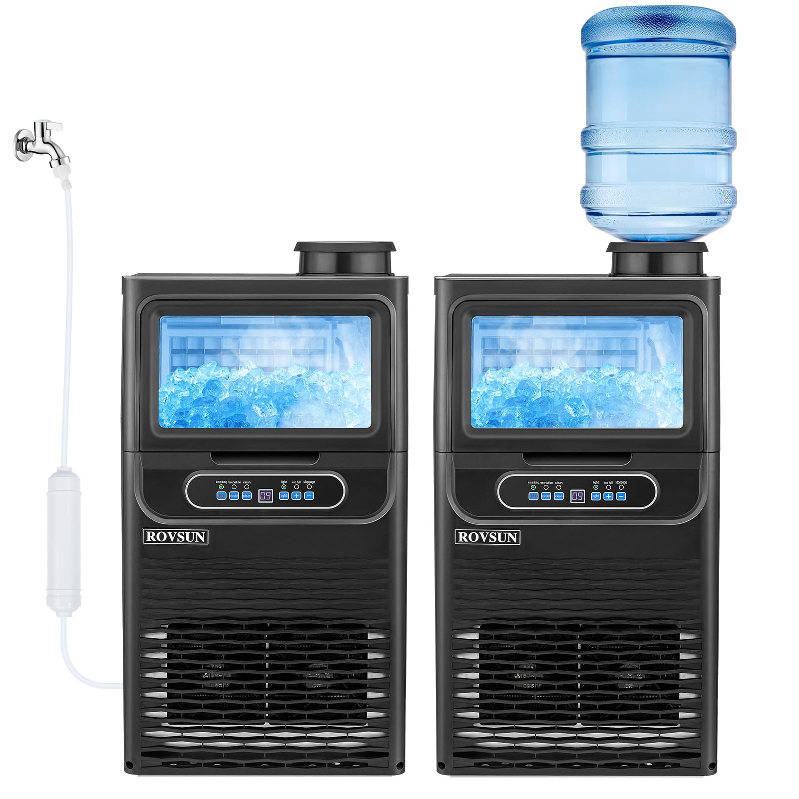 ROVSUN 90LBS/24H Portable Ice Maker Machine with 2 Water Inlets - Countertop or Freestanding Ice Machine with 11lbs Storage Bin, Ice Scoop & Water Filter - Perfect for Home, Office, Restaurant, Bar, Cafe, and Commercial Use