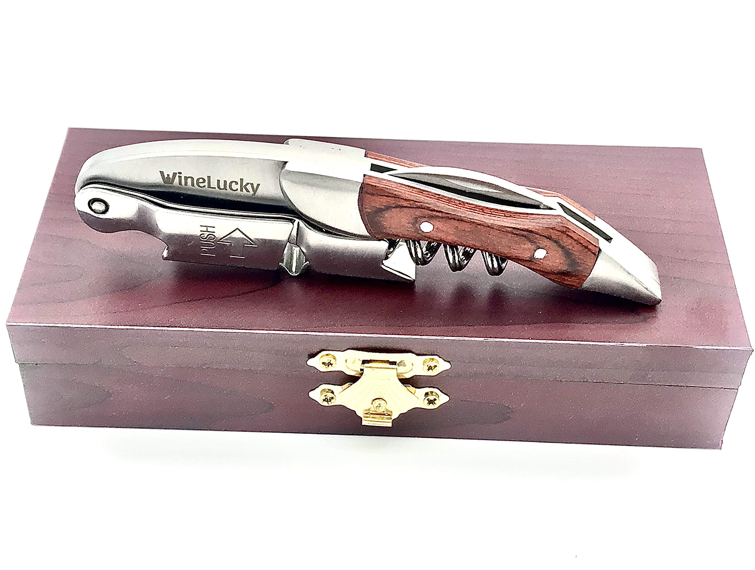 Premium Wooden Box Wine Bottle Opener Set - Heavy Duty Sommelier Corkscrew with Rosewood Handle & Foil Cutter - Stainless Steel Wine Key for Wine Lovers & Waiters - Elegant Gift for Weddings, Anniversaries & Wine Tastings (Brown, Rosewood)