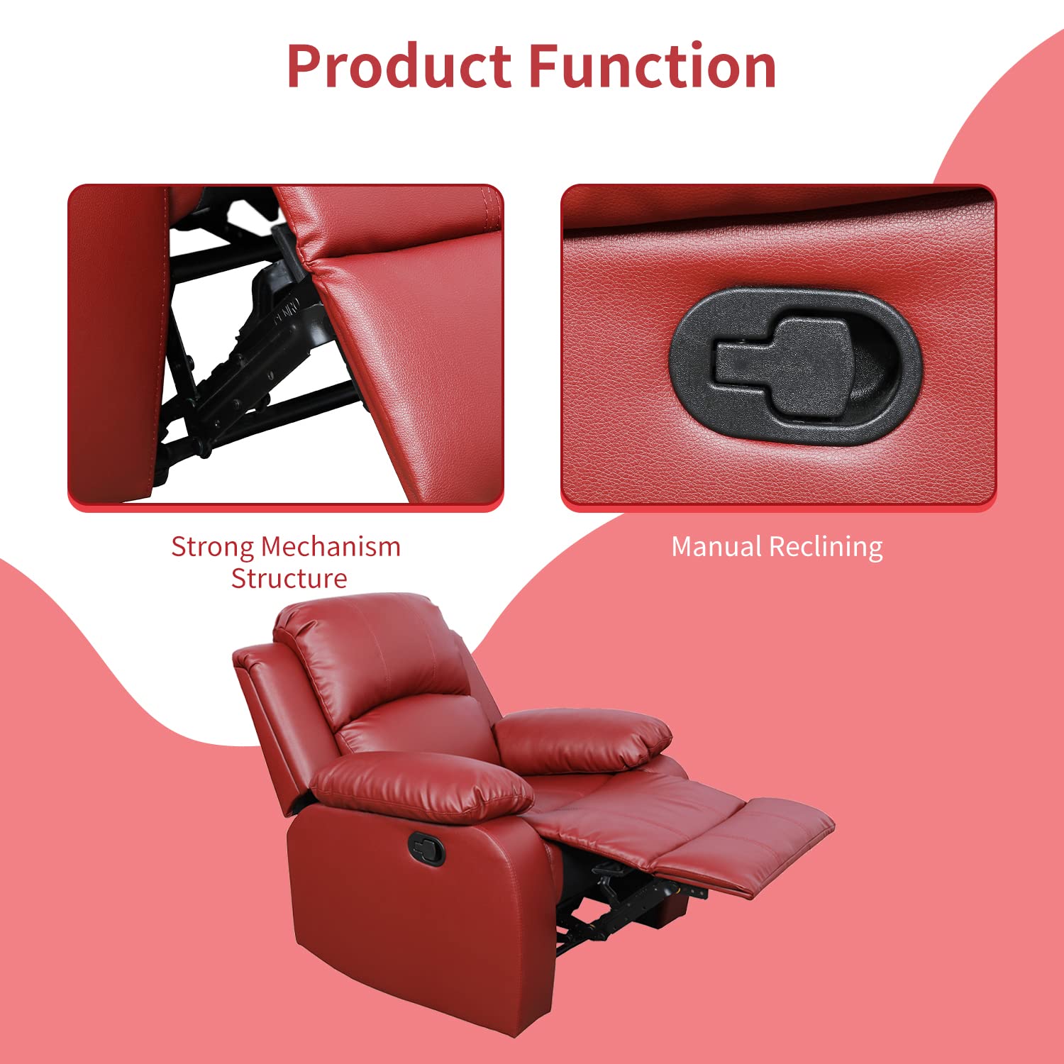 2-Piece Leather Recliner Sofa Set - Living Room Furniture with Power Reclining Loveseat - Red Bonded Leather Couch for Home Theater, Office & Family Room - Comfortable Modern Sectional Seating (Sofa + Loveseat)