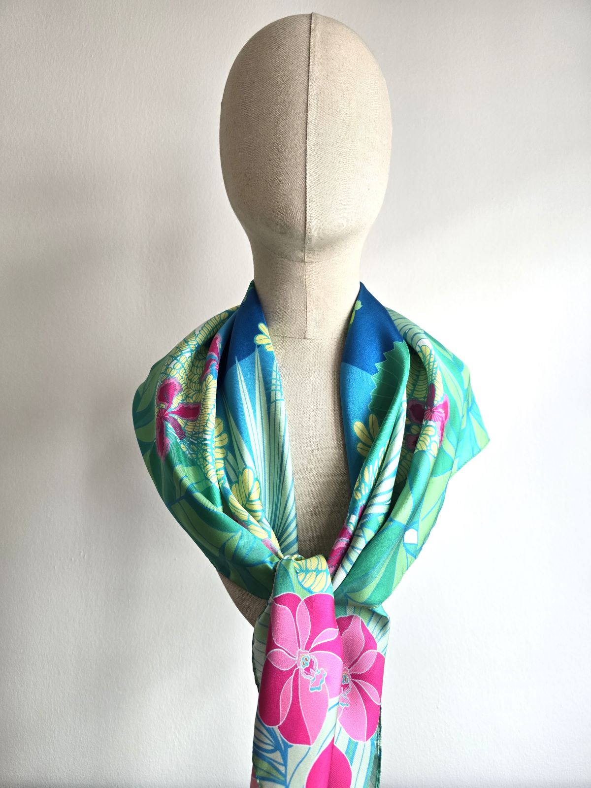 Botanic Gardens Silk Scarf with Emerald Design - Elegant Floral Fashion Accessory for Women, Perfect for Weddings, Parties & Special Occasions
