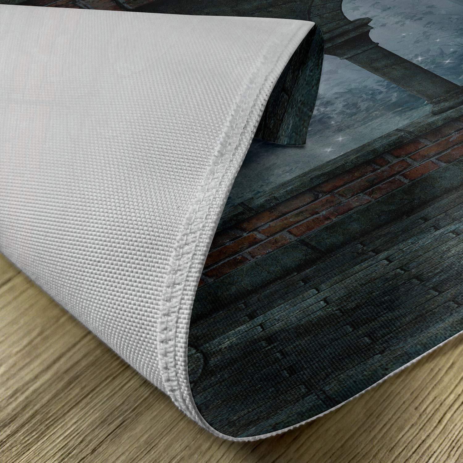 Ambesonne Gothic Placemats Set of 4 - Medieval Castle at Night with Old Arch & Candles, Middle Age Misty Design, Washable Fabric for Dining Room & Kitchen Table Decor in Blue Grey & Red | Perfect for Halloween, Gothic Themed Dinners & Medieval Decor