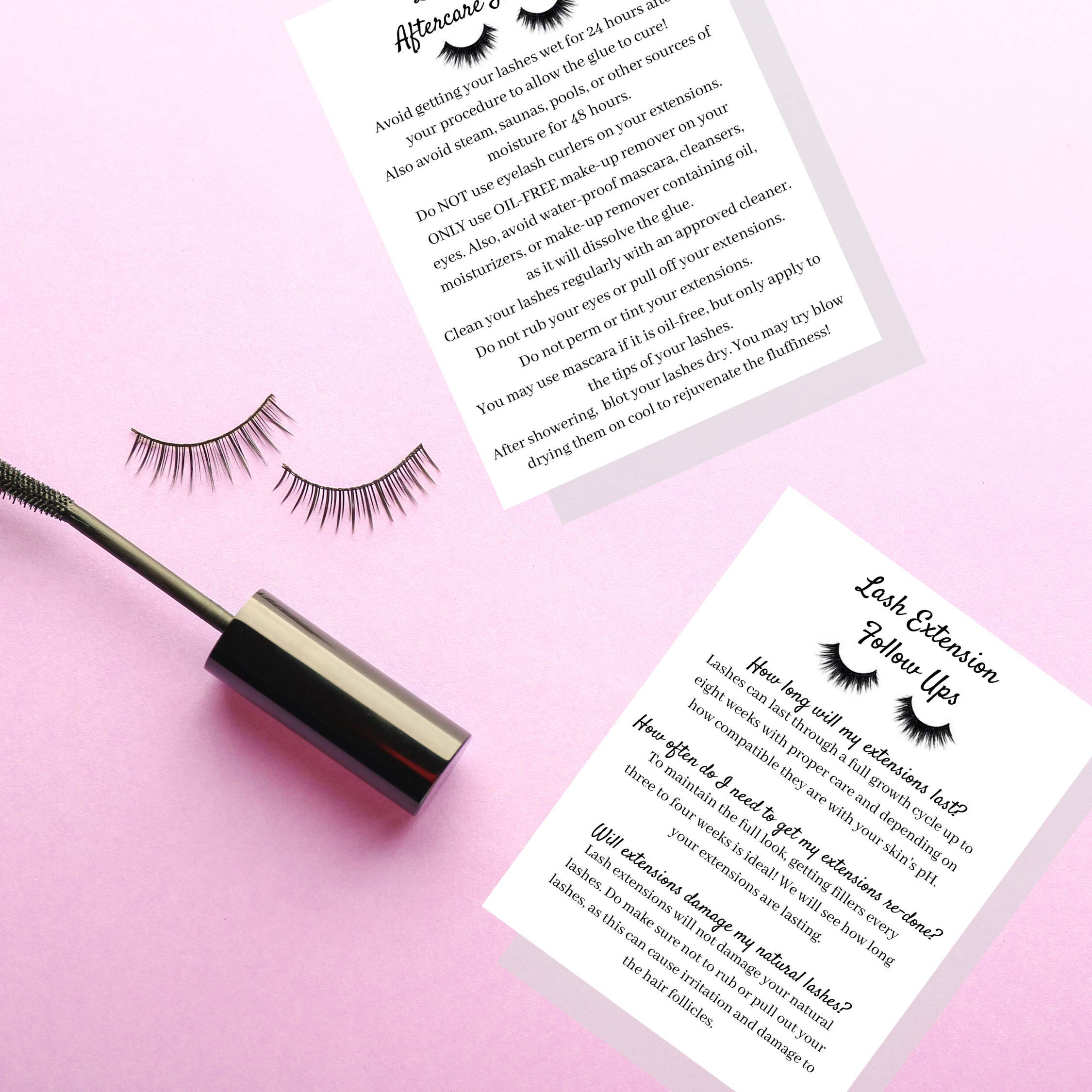 Professional Lash Extension Aftercare Instruction Cards for Clients - 4.25