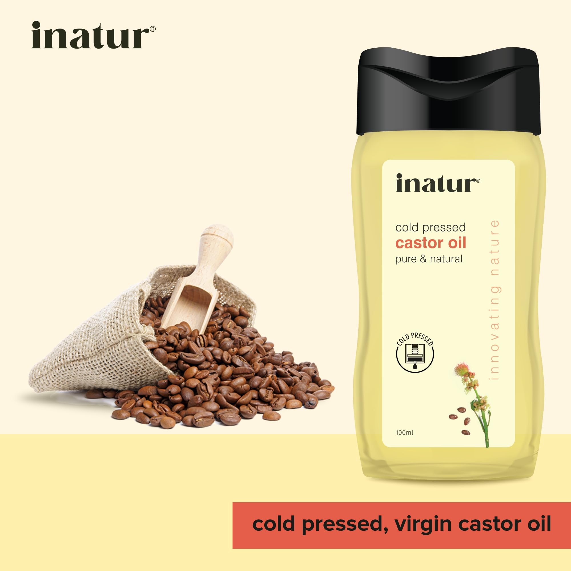 100% Pure Cold Pressed Castor Oil 100ml - Organic & Natural Hair Growth Oil for Eyebrows, Eyelashes, Scalp & Skin Care | Nourishes Dry Skin, Strengthens Hair & Nails | Perfect for DIY Beauty Treatments & Nighttime Hair Masks