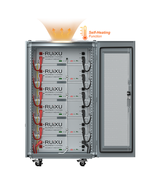 RUiXU Lithium Battery Kits (RX LFP48100 H) - 15kWH, 20kWH, 25kWH, 30kWH with Self-Heating Technology | Home Solar Energy Storage, Off-Grid Power Backup, RV & Marine Applications