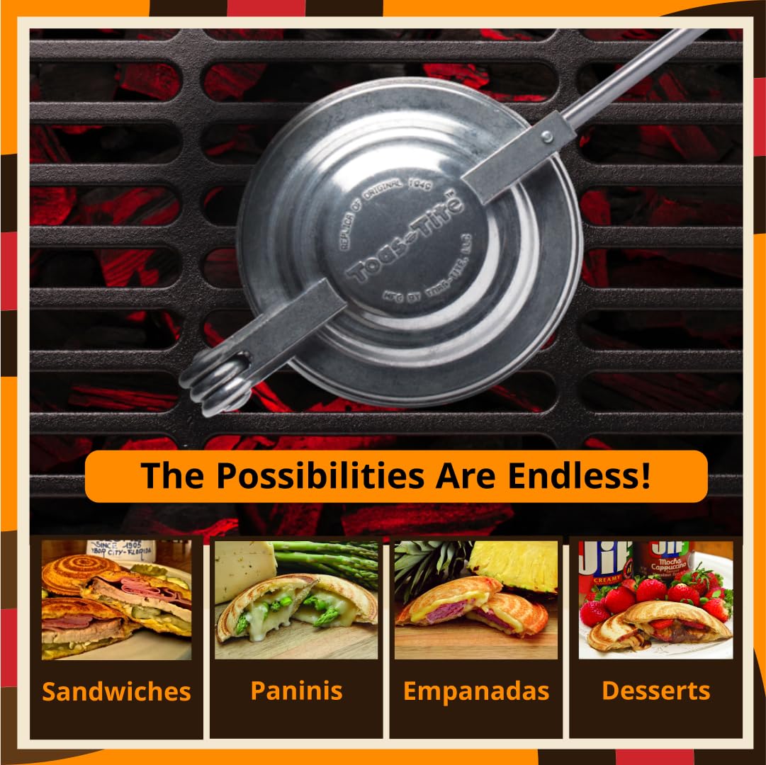 **Handheld Pie Iron & Sandwich Maker - Portable Panini Press, Campfire Toaster for Hot Sandwiches & Pies - Perfect for Stovetop, Grill, Outdoor Cooking & Camping Trips**