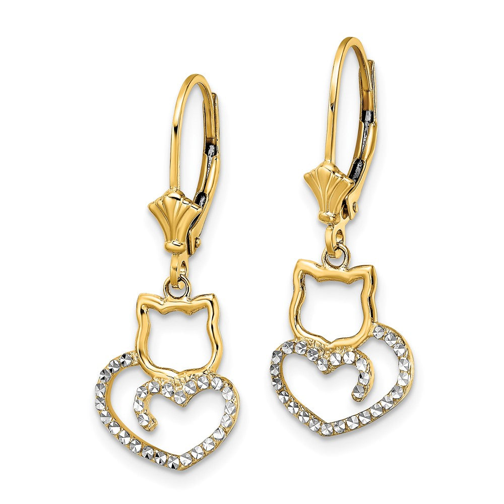 Gold Diamond Cut Cat Heart Leverback Earrings for Women - TM806 - Perfect Gift for Cat Lovers, Valentine's Day & Special Occasions
