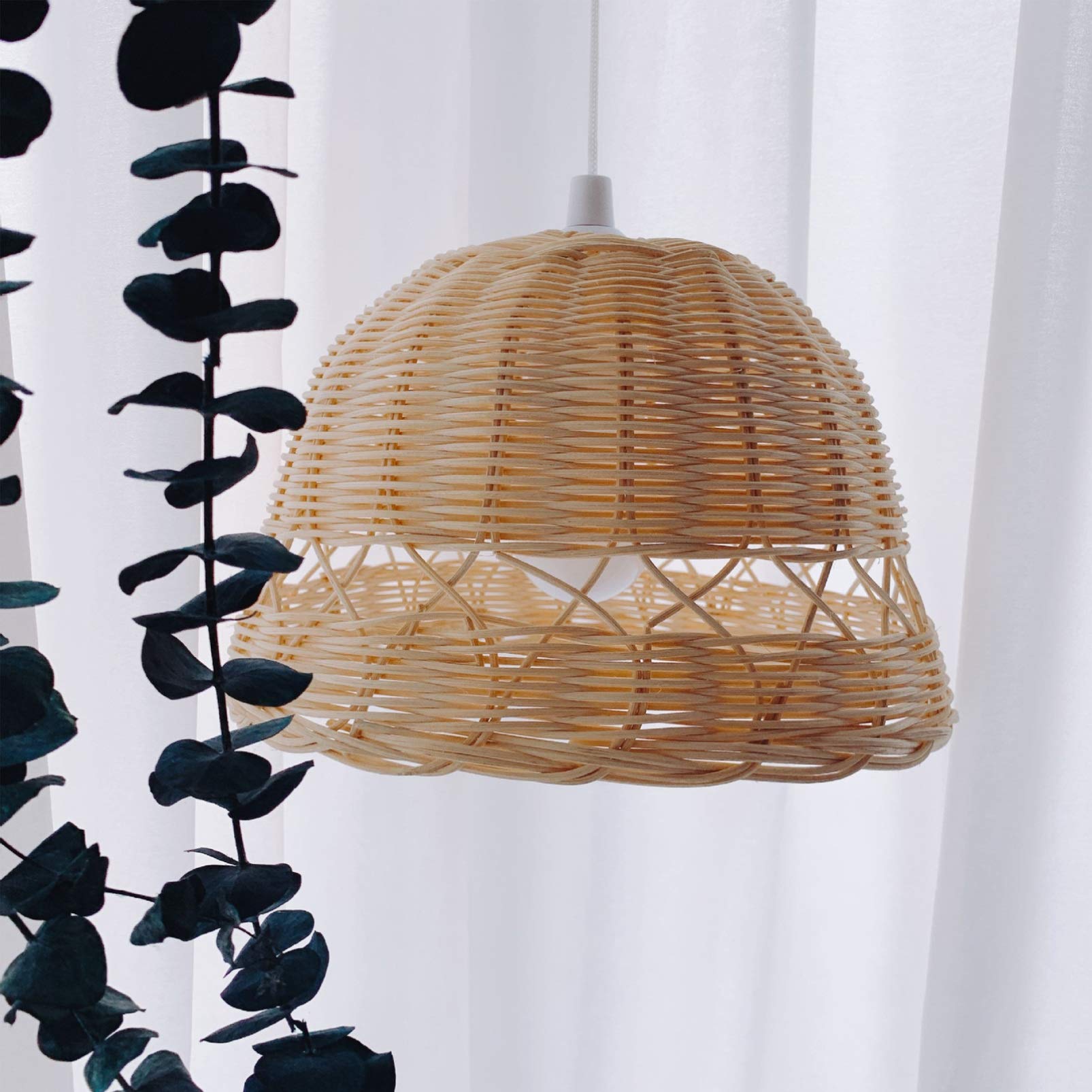 SOLUSTRE Handwoven Rattan Pendant Light - Farmhouse Ceiling Lamp with Rustic Wicker Shade for Kitchen, Dining Room, Bedroom & Porch Lighting