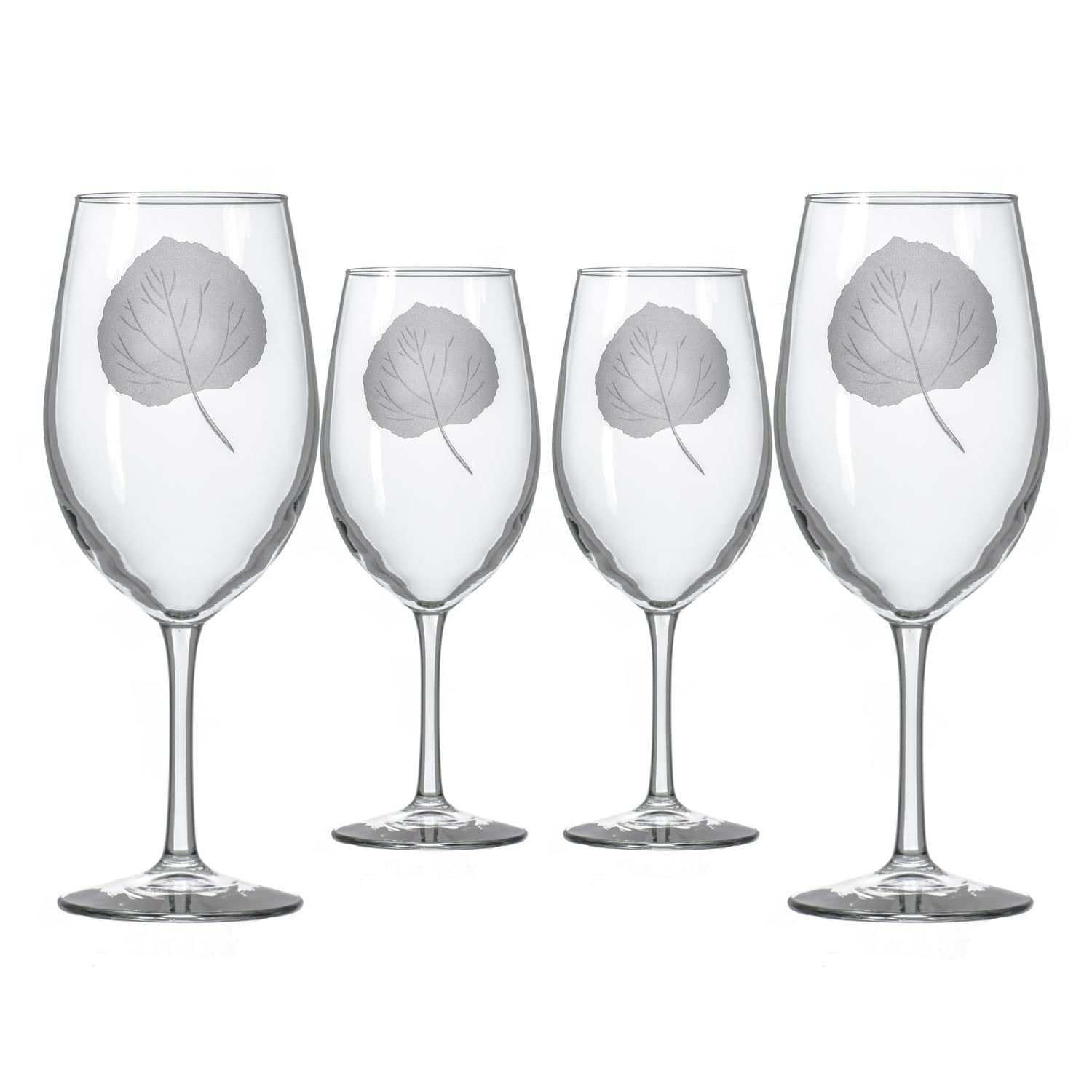 Premium Rolf Glass Aspen Leaf 18oz All-Purpose Wine Glasses Set of 4 - Lead-Free Crystal Clear Engraved Large Stemware - Handcrafted in USA - Perfect for Dinner Parties, Wine Tasting & Gift Giving