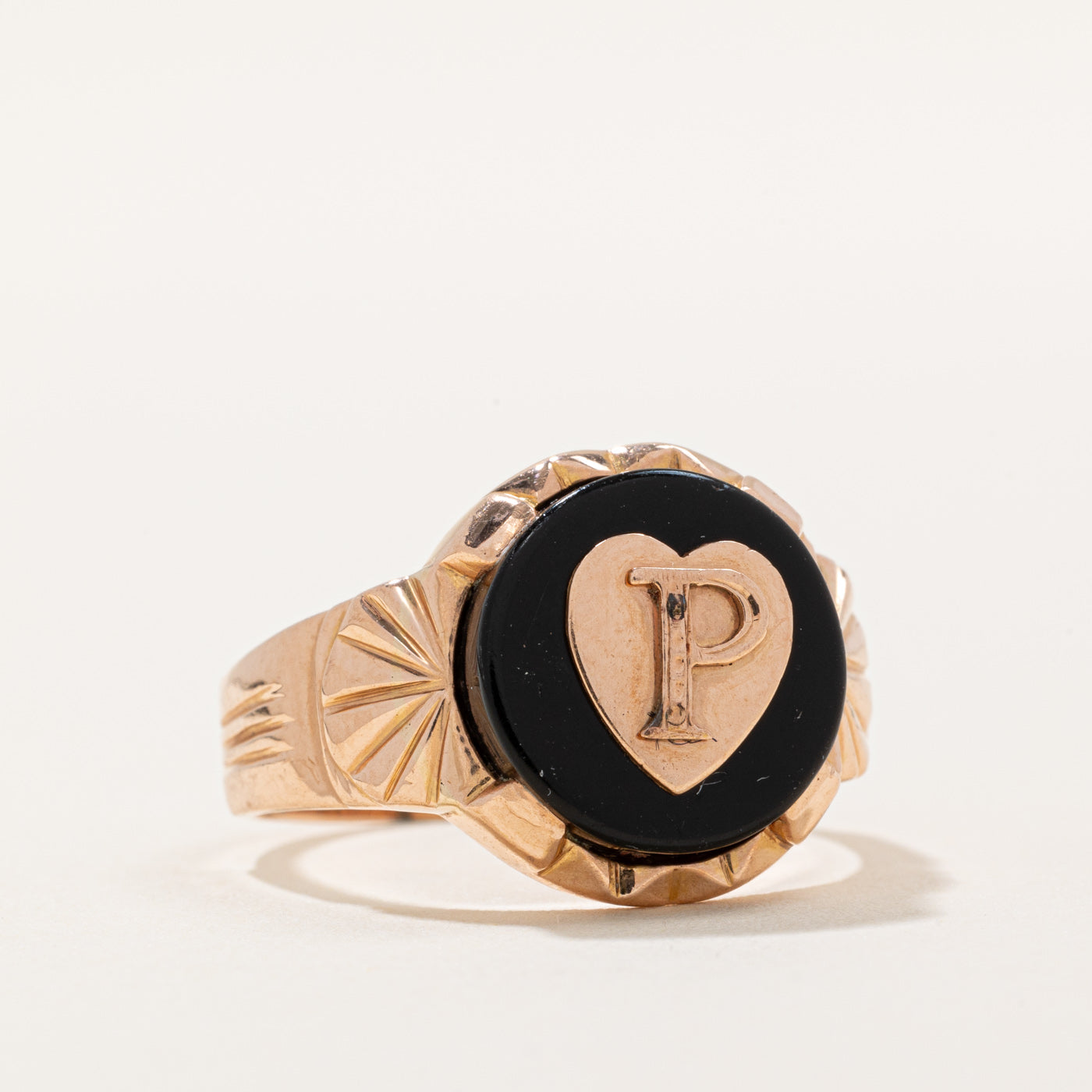 P Initial Black Onyx Ring for Women - 3.50 Carat Genuine Onyx Stone - Size 7.5 - Elegant Gothic Jewelry for Evening Parties, Date Nights & Special Occasions