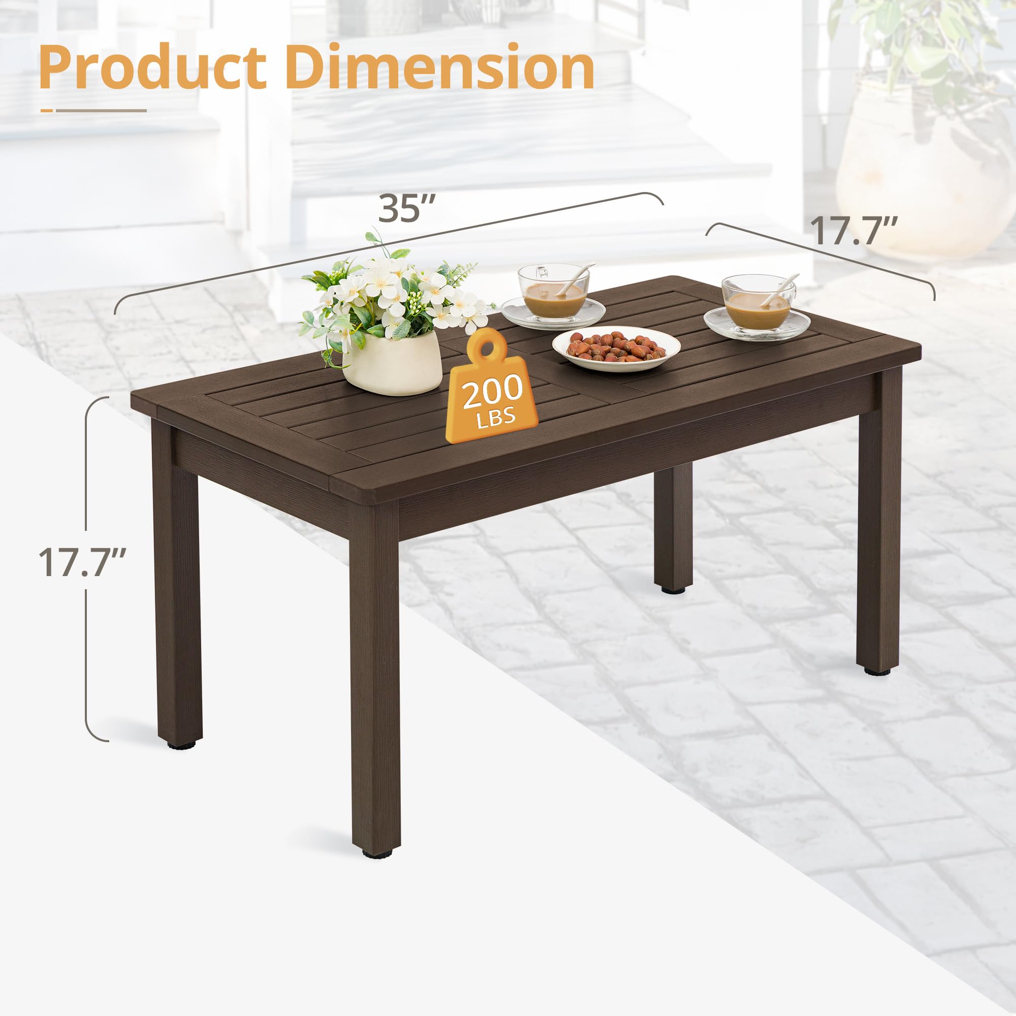 LUE BONA Outdoor Coffee Table Rectangle - All Weather HDPS Patio Coffee Table with Slatted Tabletop for Deck, Garden, Balcony - Indoor/Outdoor Use Dark Brown | Perfect for Backyard, Poolside & Patio Relaxation