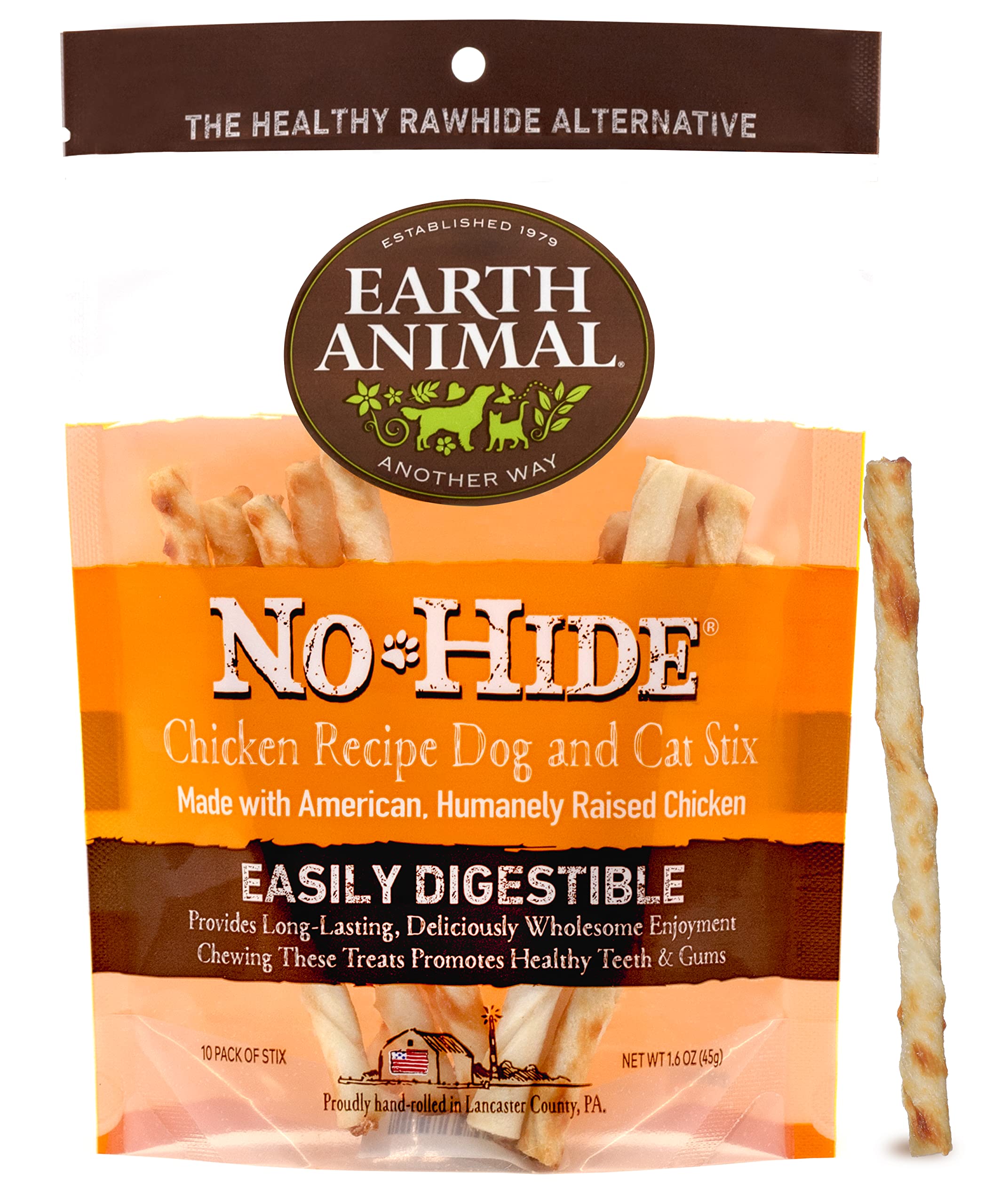 **Earth Animal No-Hide Stix Natural Rawhide-Free Dog Chews - Healthy Digestible Treats for Small Dogs | Perfect for Training, Teething & Anxiety Relief**