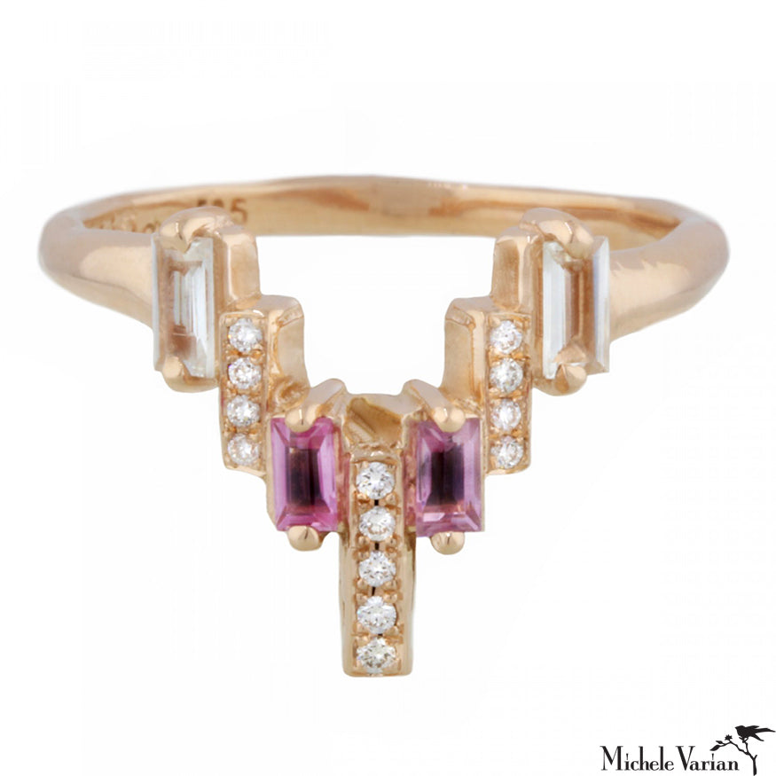 Exquisite Aurora Diamond & Sapphire Rose Gold Ring for Women - Elegant Jewelry Gift for Anniversary, Engagement & Special Occasions