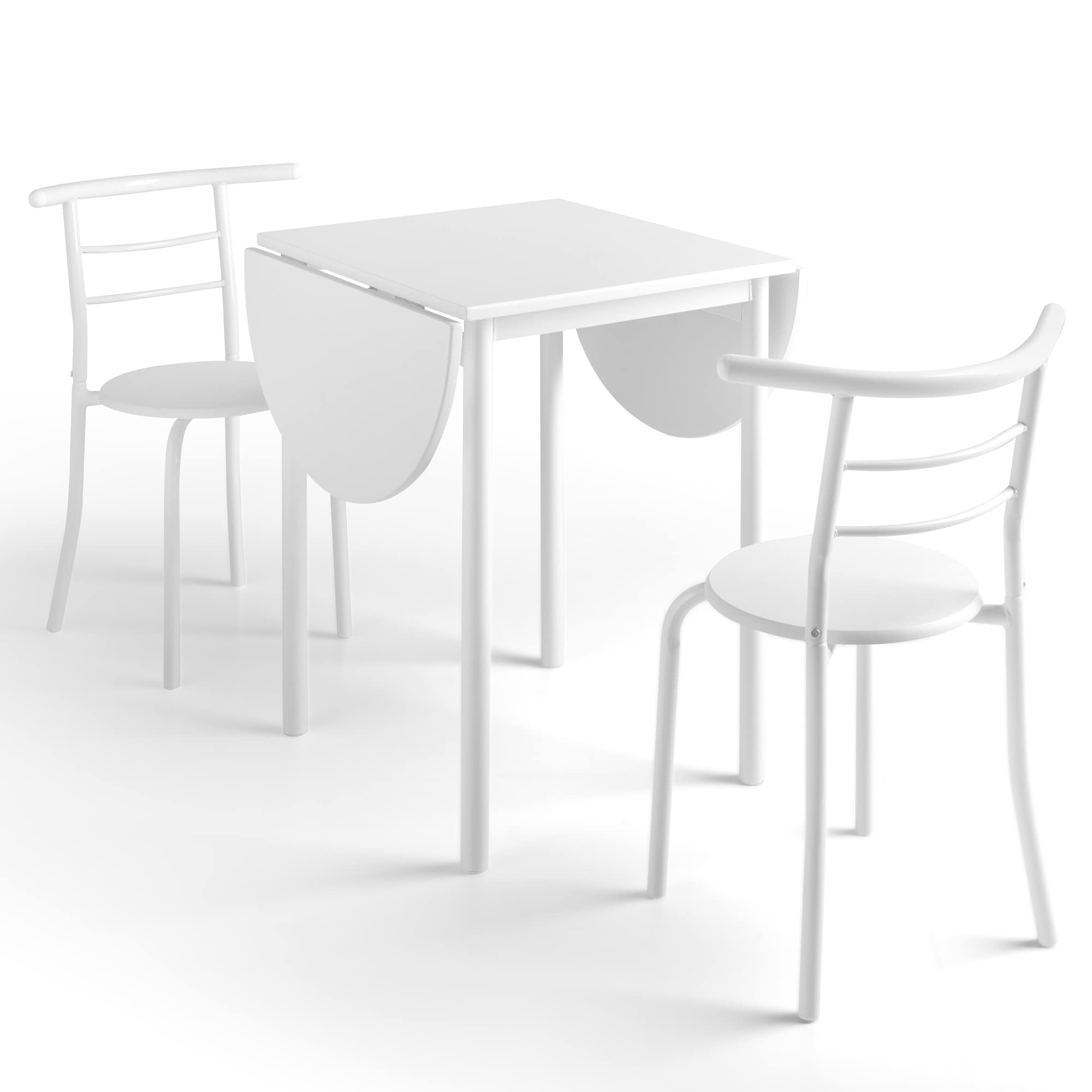 MOMMA HOME Extendable Kitchen Dining Table Set with 2 Chairs - White - Space Saving Expandable Table for Small Kitchens, Breakfast Nooks & Apartments
