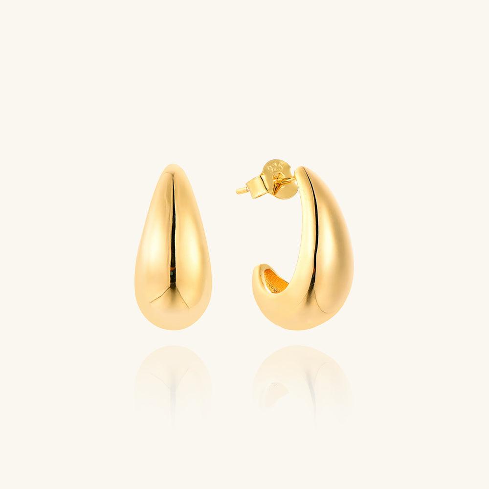 Golden Dome Hoop Earrings for Women - 14K Gold Plated Fashion Jewelry - Elegant Dangle Earrings for Party, Wedding & Everyday Wear
