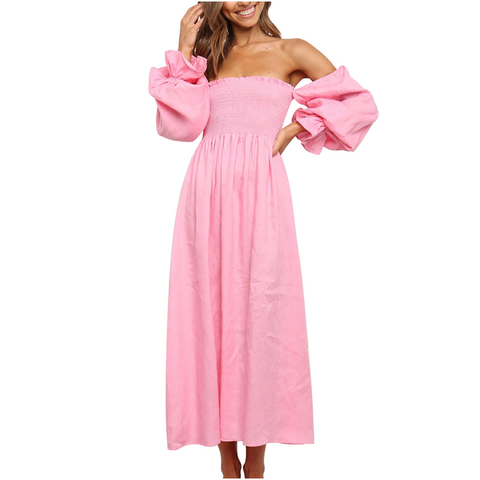 Women's Long Sun Dresses with Puff Sleeves - Summer Square Neck Maxi Dress for Beach, Vacation & Homecoming | Flowy Boho Chic Dress for Outdoor Parties & Casual Wear