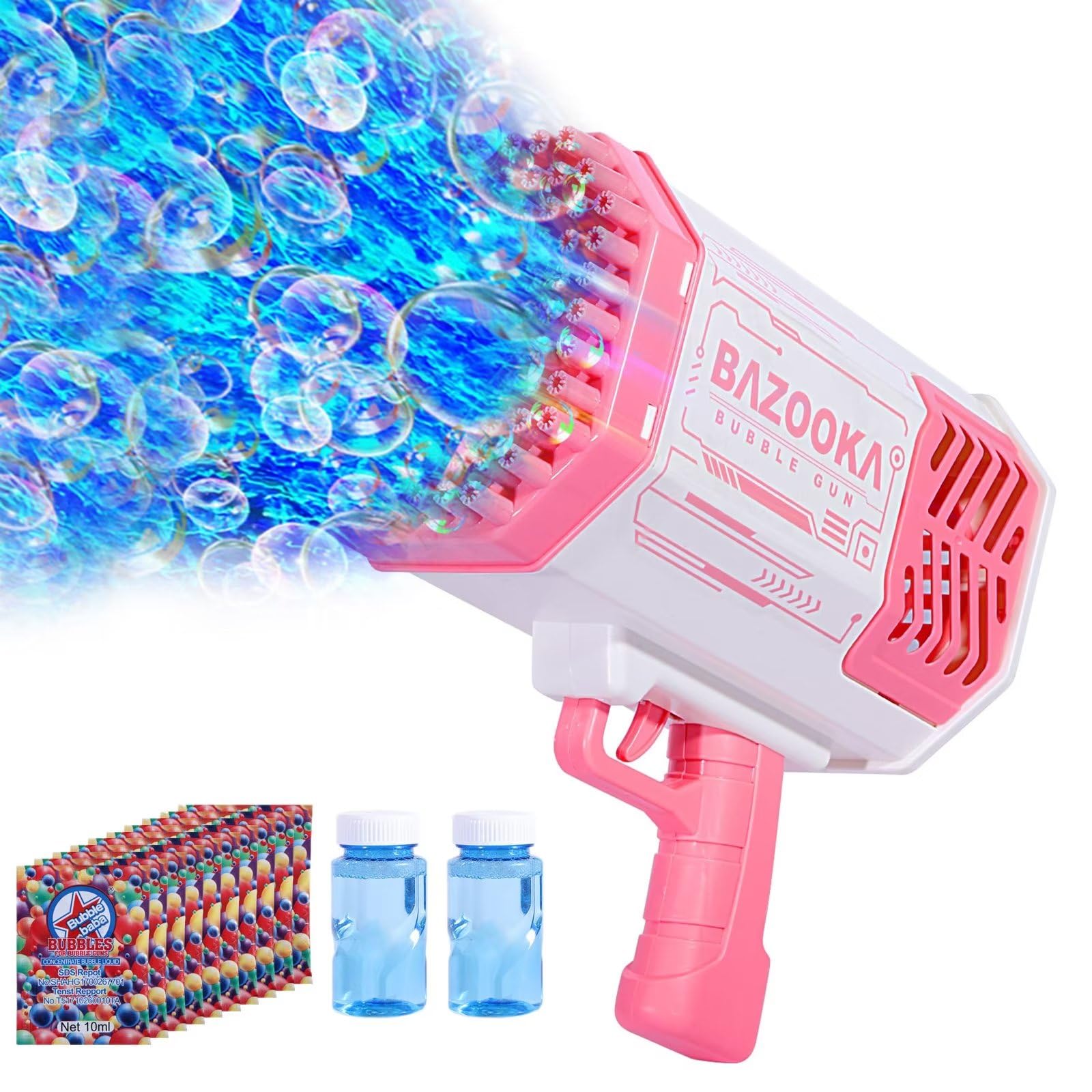 69 Holes Bubble Machine Gun with LED Lights - Pink Outdoor Bubble Blower for Kids, Summer Beach Party, Birthday & Wedding Fun Toy - Perfect Gift for Girls & Boys | Great for Backyard Play, Pool Parties & Outdoor Events